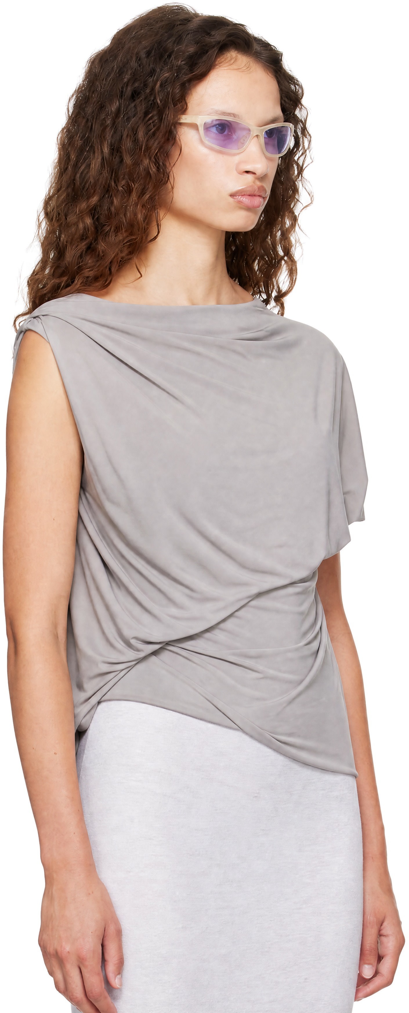 Entire Studios - Haut asymétrique drapé noir en jersey extensible