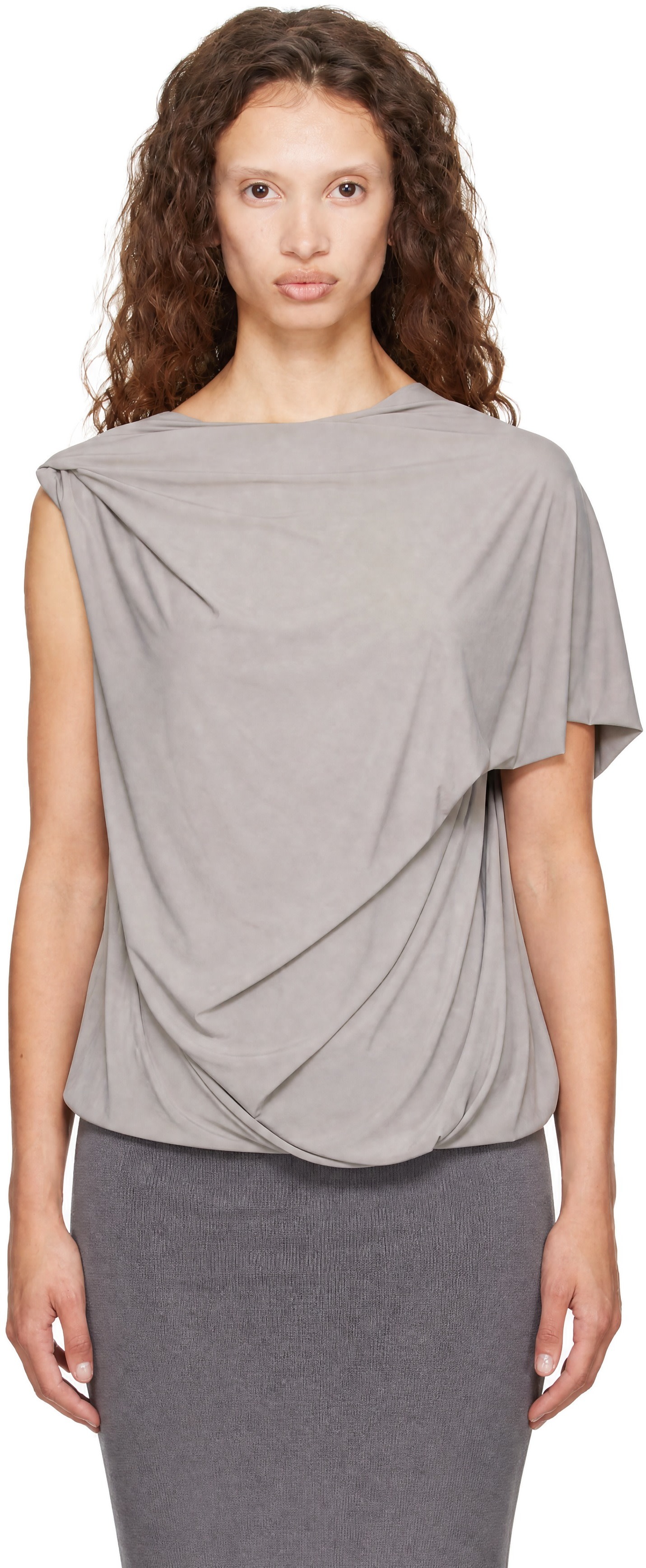 Entire Studios - Gray Lycra Side Drape Top