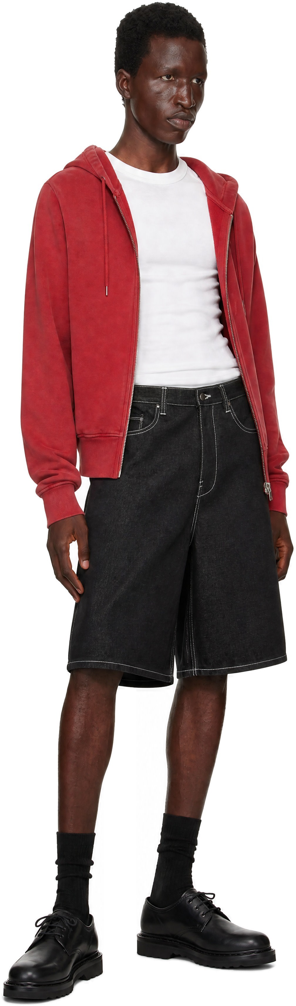 Entire Studios - Short militaire noir en denim
