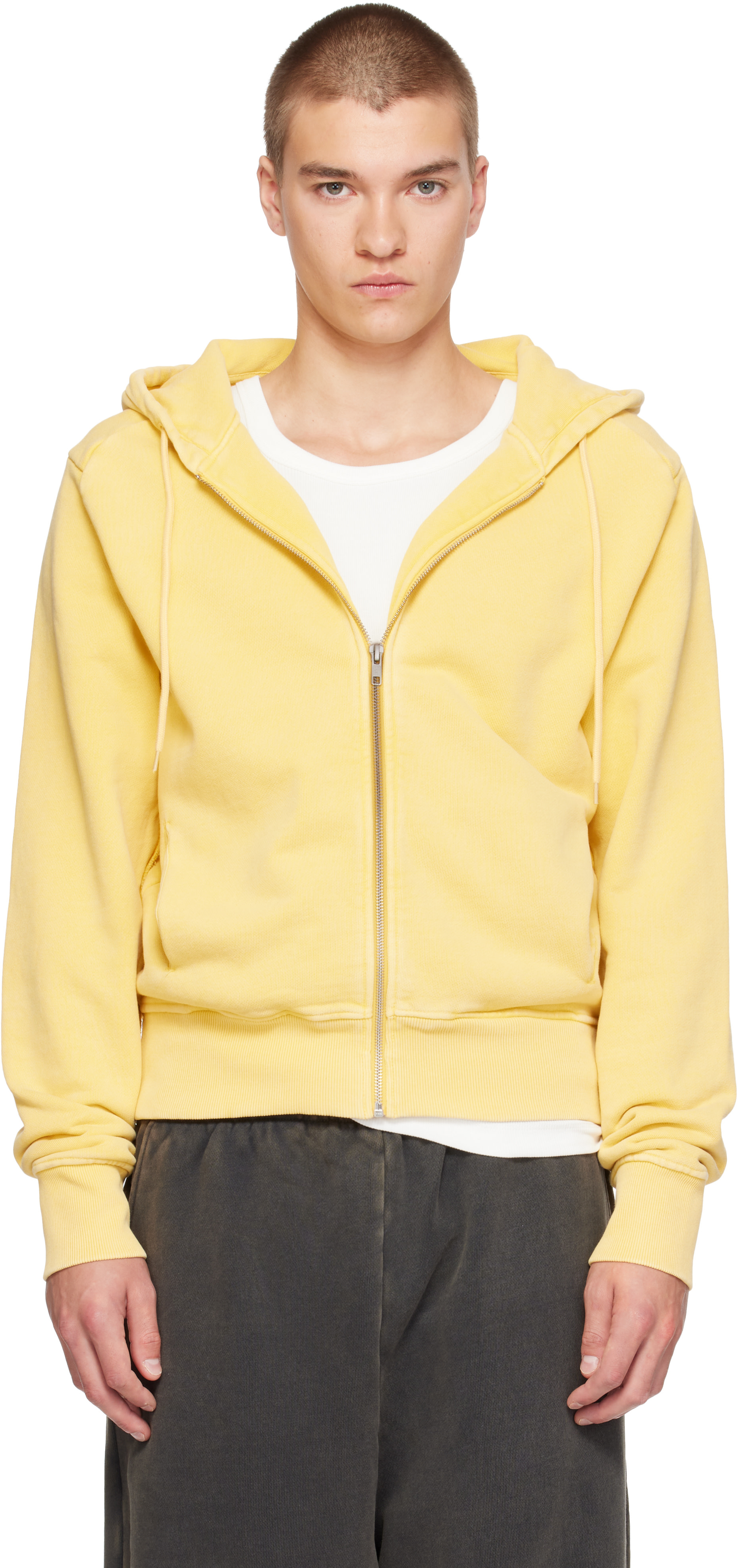Entire Studios - Pull à capuche ajusté jaune à glissière