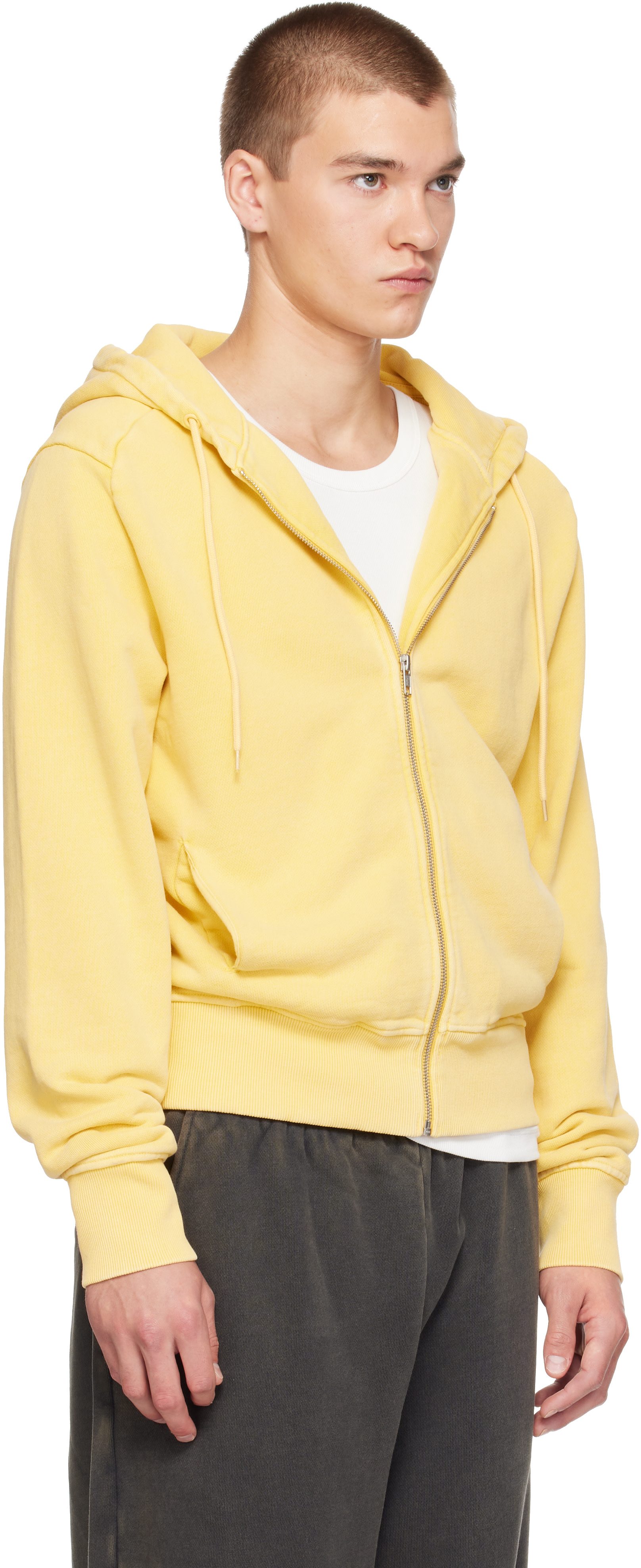 Entire Studios - Pull à capuche ajusté jaune à glissière