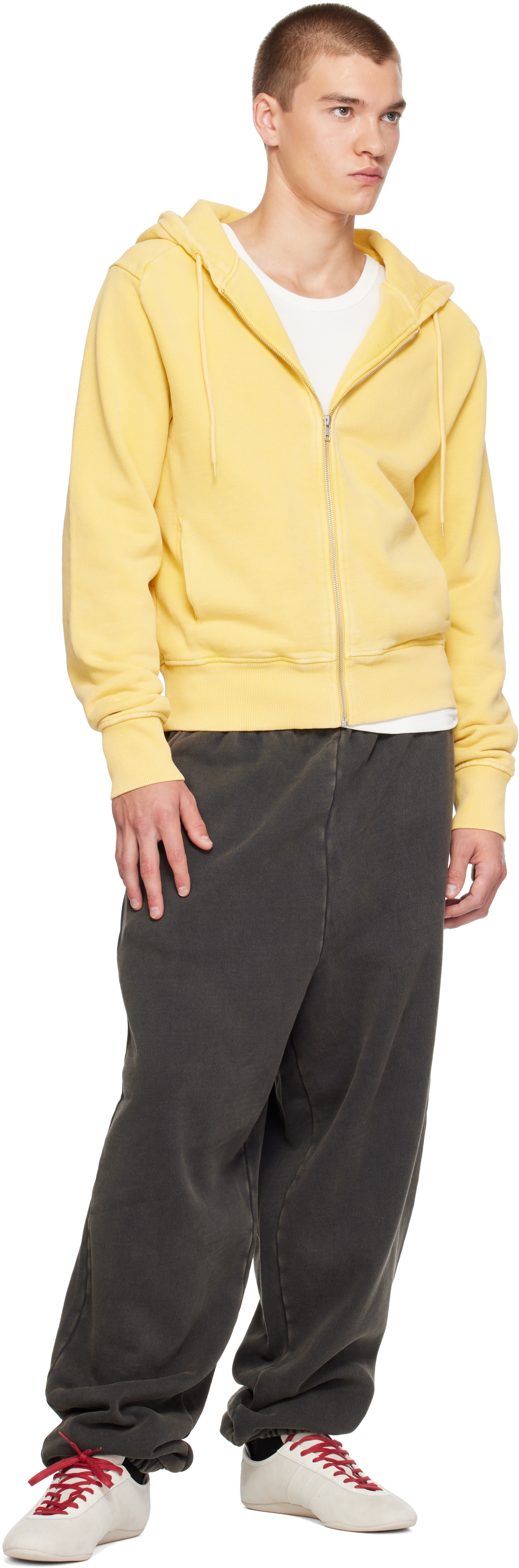 Entire Studios - Pull à capuche ajusté jaune à glissière