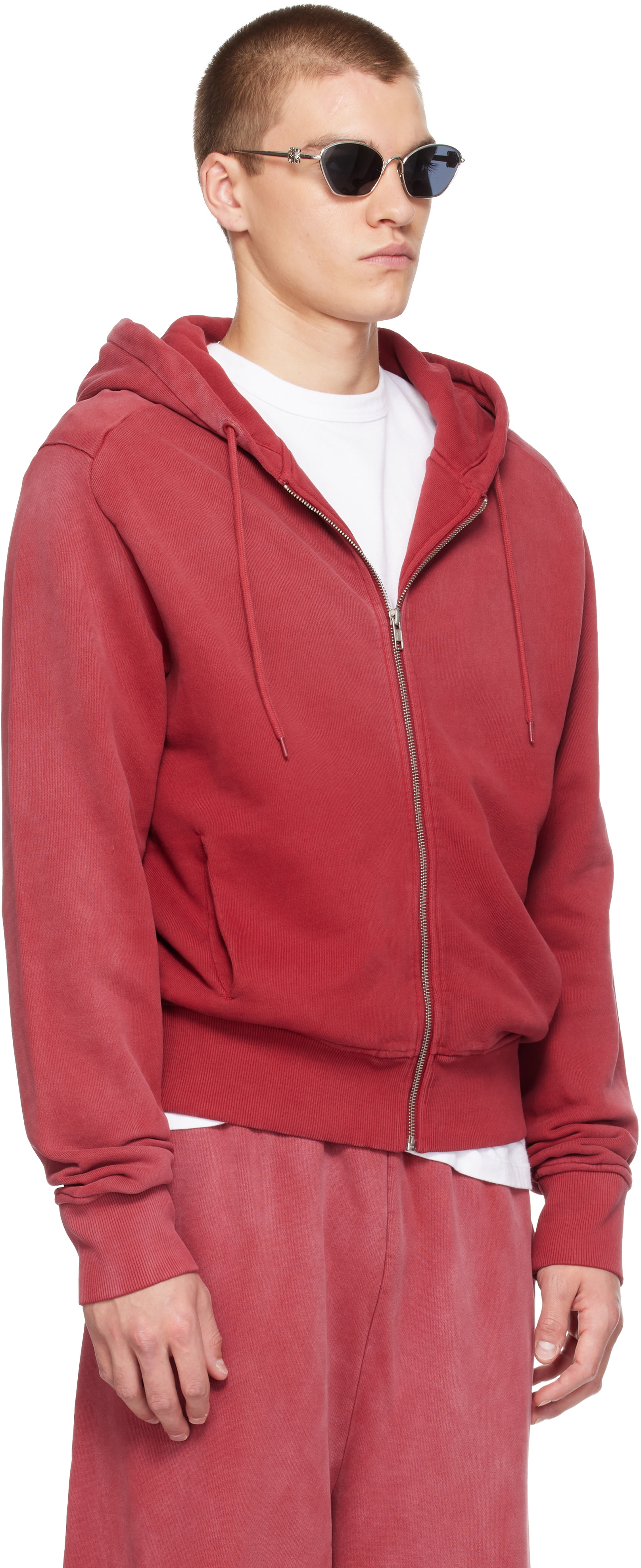 Entire Studios - Pull à capuche ajusté rouge à glissière