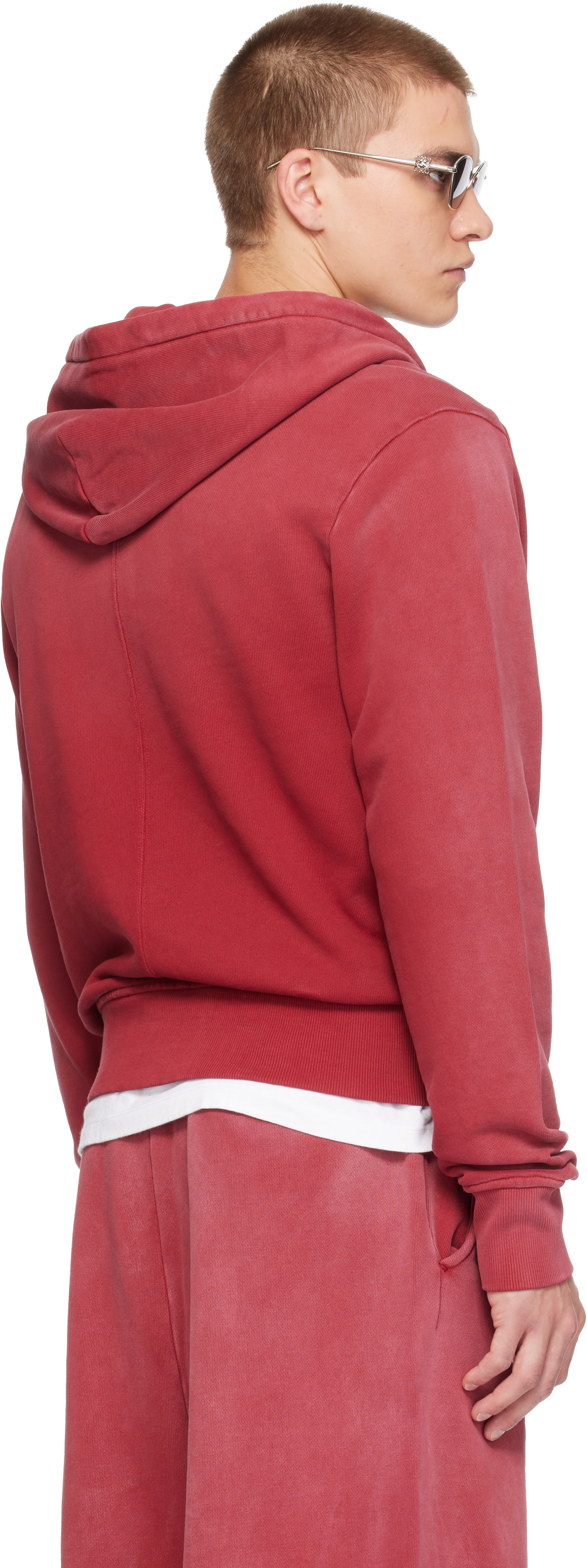 Entire Studios - Pull à capuche ajusté rouge à glissière