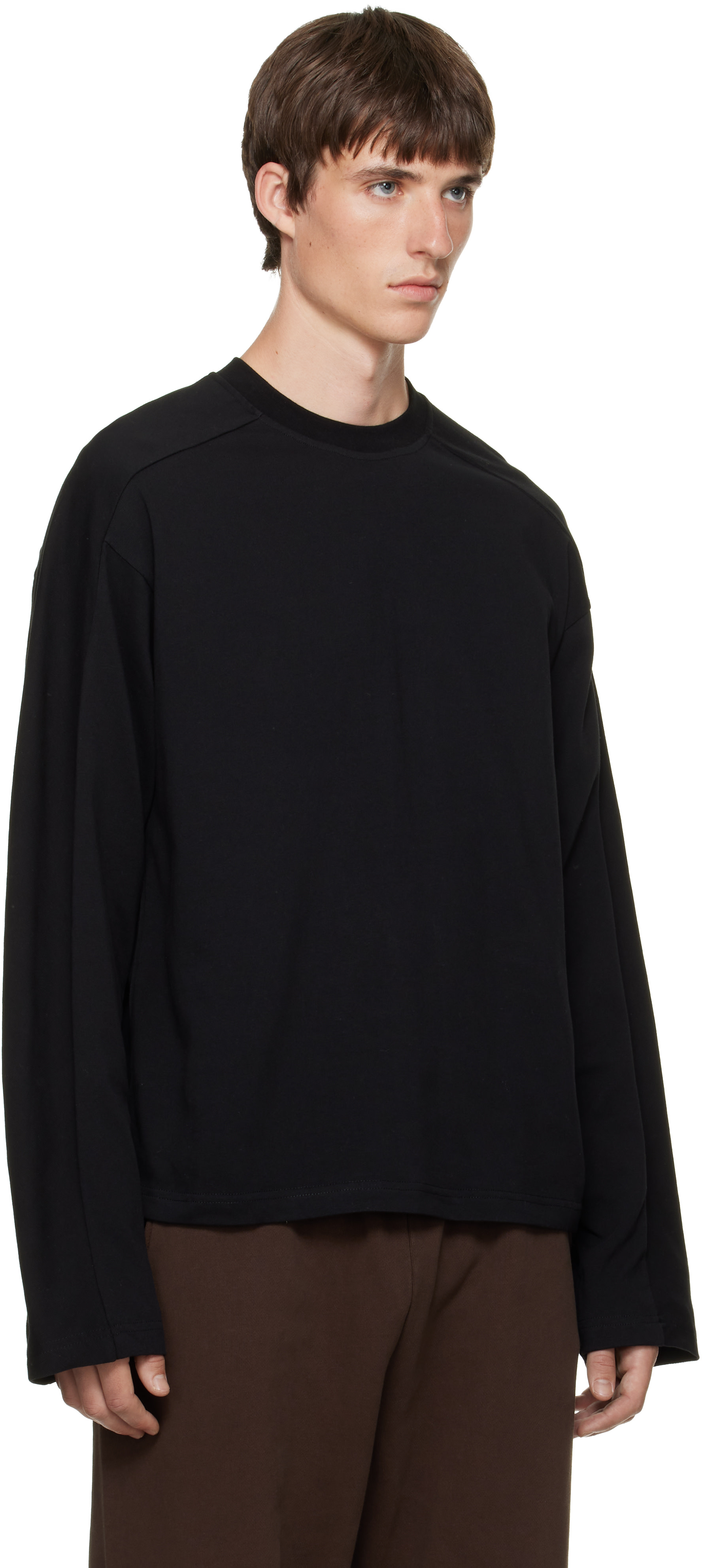 トップス entire studios HEAVY LONG SLEEVE TEE Entire Studios: Black Heavy Long Sleeve T-shirt | SSENSE