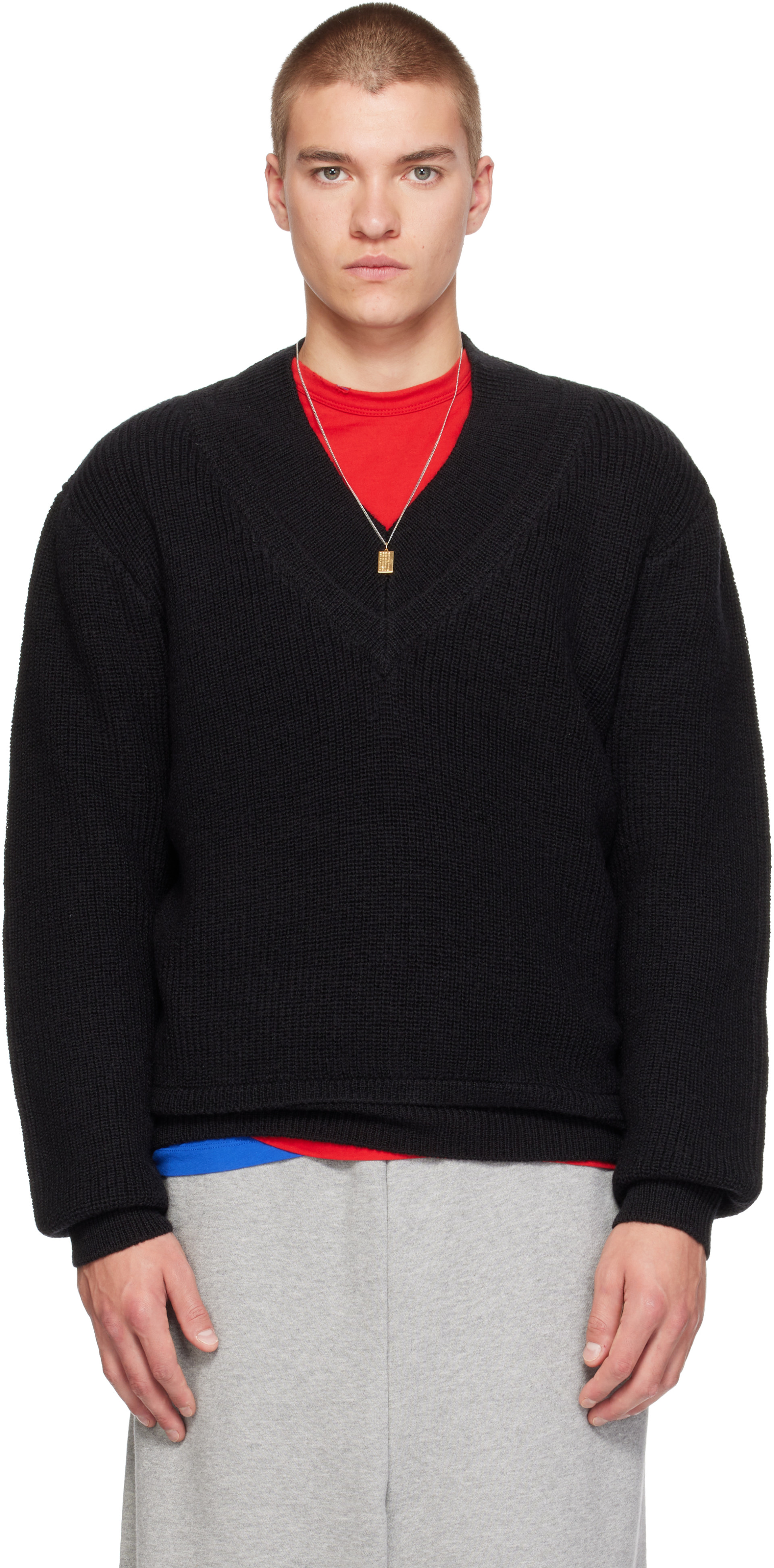 Entire Studios - Black Knit V-Neck Sweater