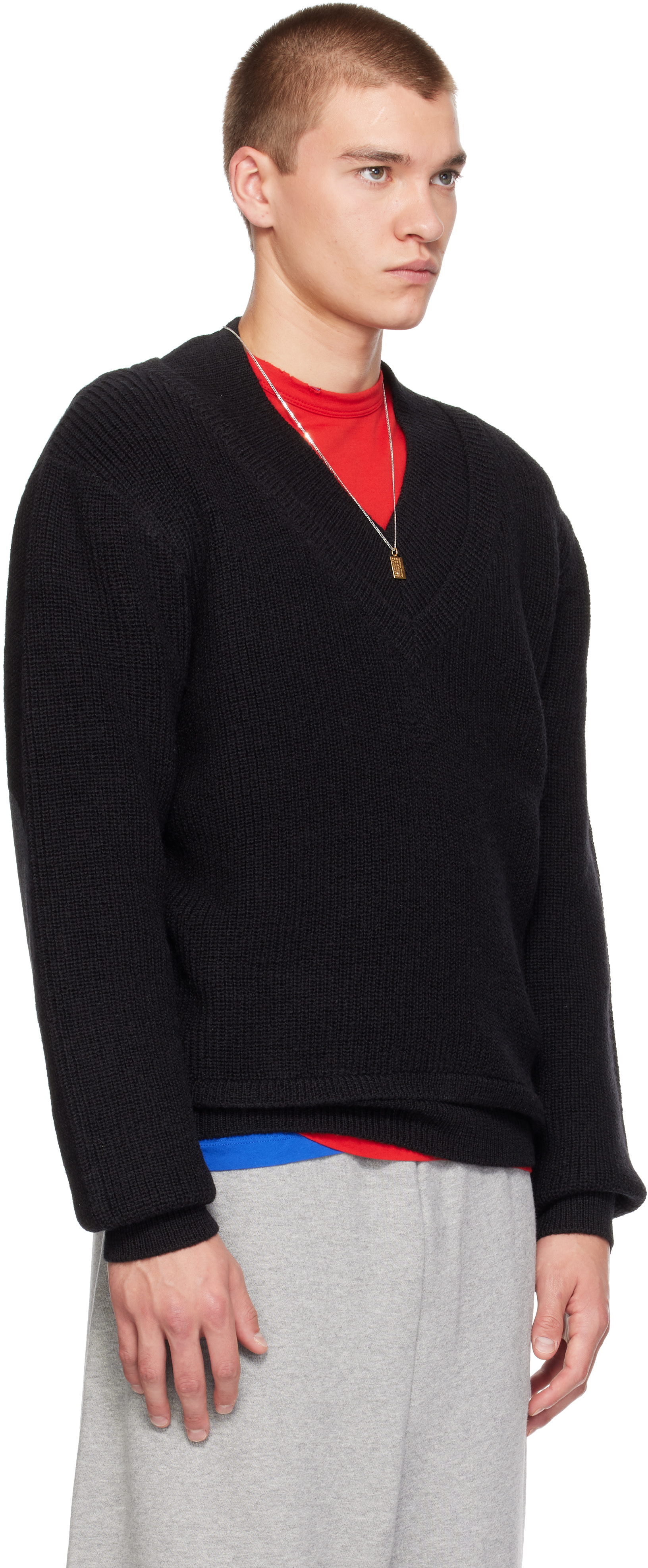 Entire Studios - Black Knit V-Neck Sweater