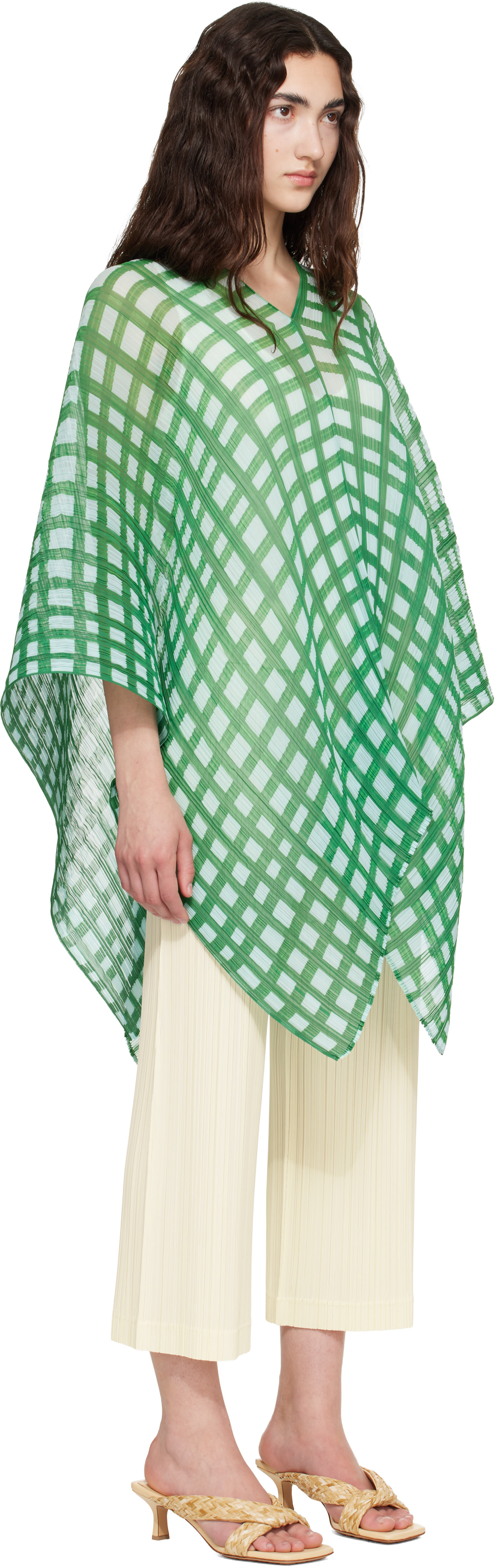 PLEATS PLEASE ISSEY MIYAKE: Green Basket Madame-T Scarf | SSENSE