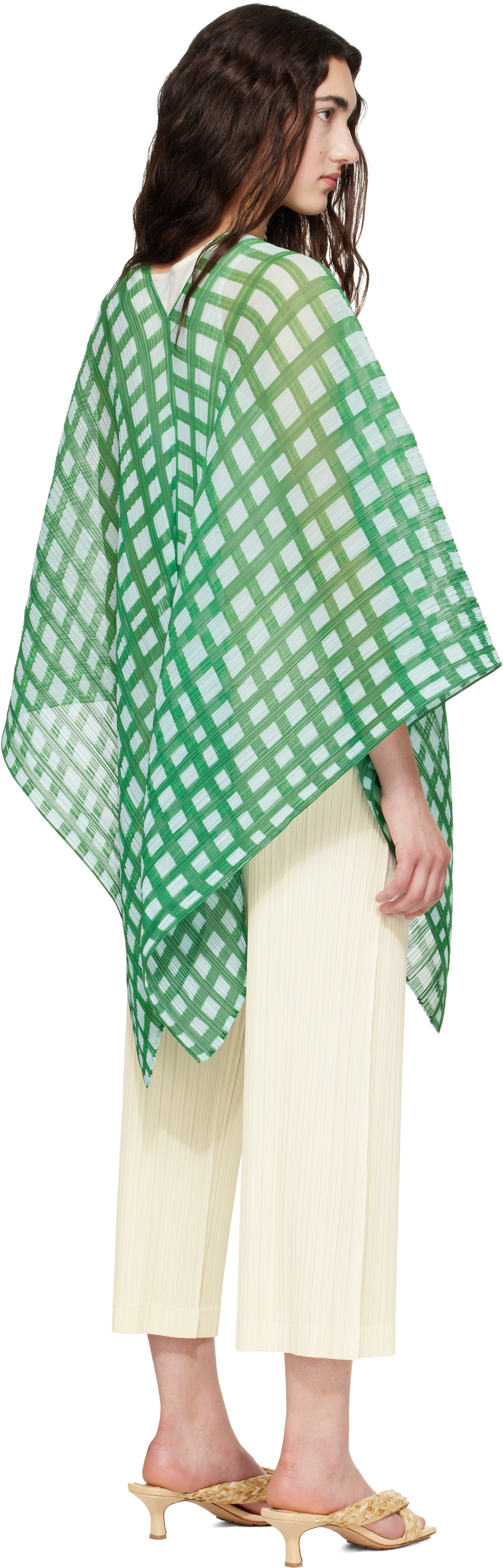 PLEATS PLEASE ISSEY MIYAKE: Green Basket Madame-T Scarf | SSENSE