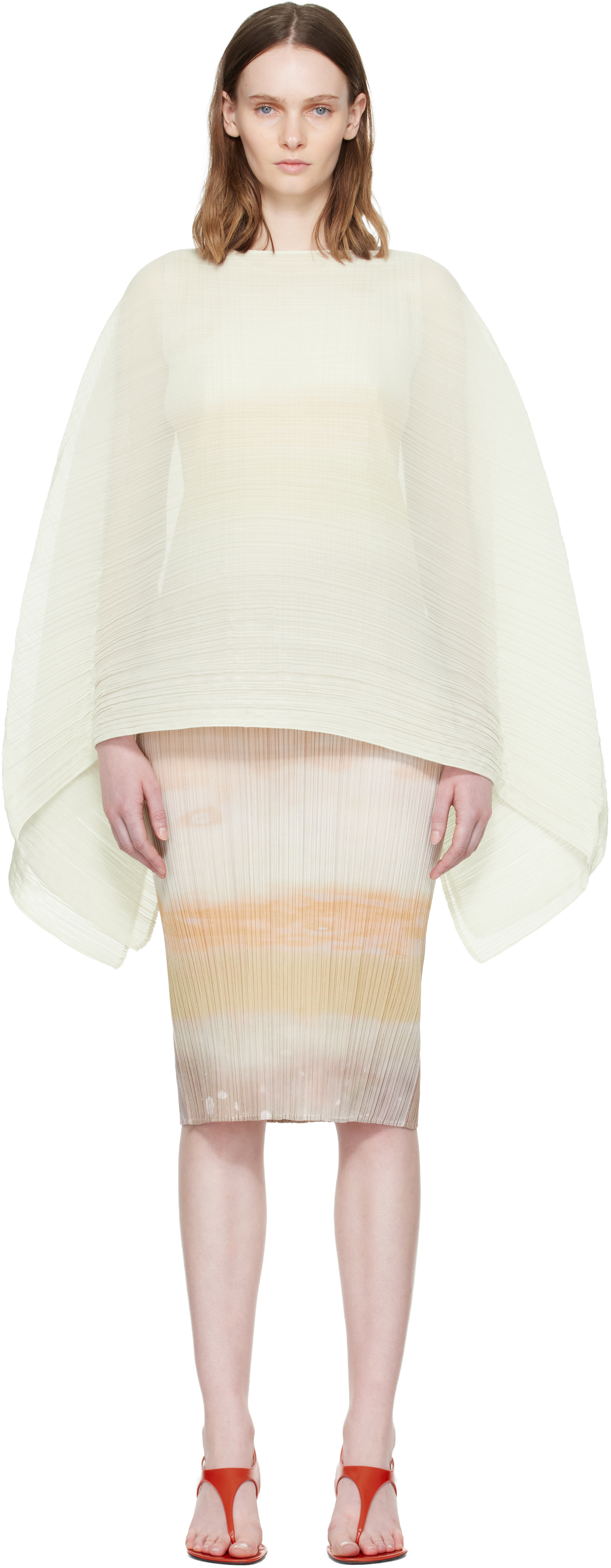 PLEATS PLEASE ISSEY MIYAKE: Off-White Madame-T May Scarf | SSENSE