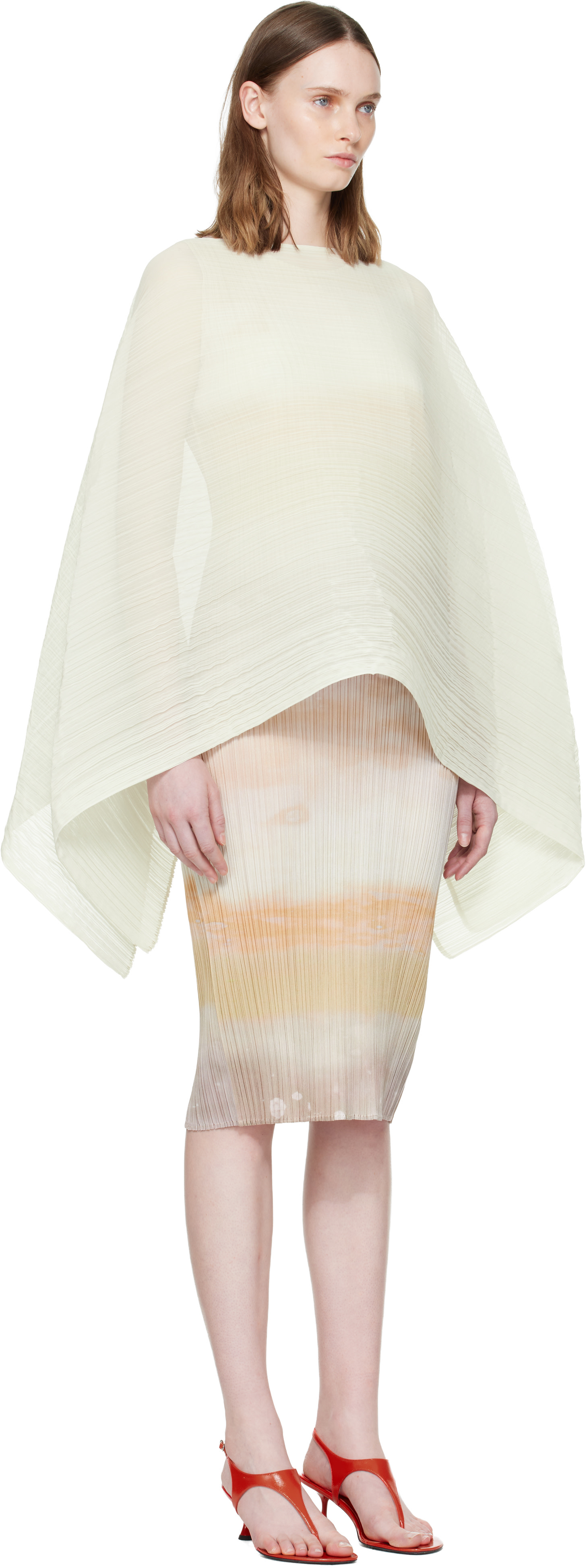 pleats please issey miyake スカーフ　ストール　白 PLEATS PLEASE ISSEY MIYAKE: Off-White Madame-T May Scarf | SSENSE