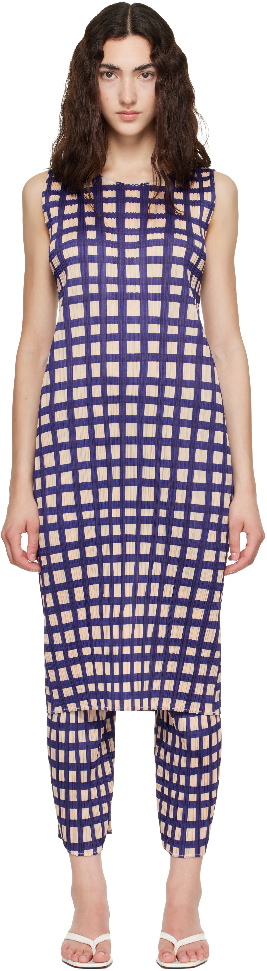 pleats please sleeveless dress MC March Dress in Apricot Yellow