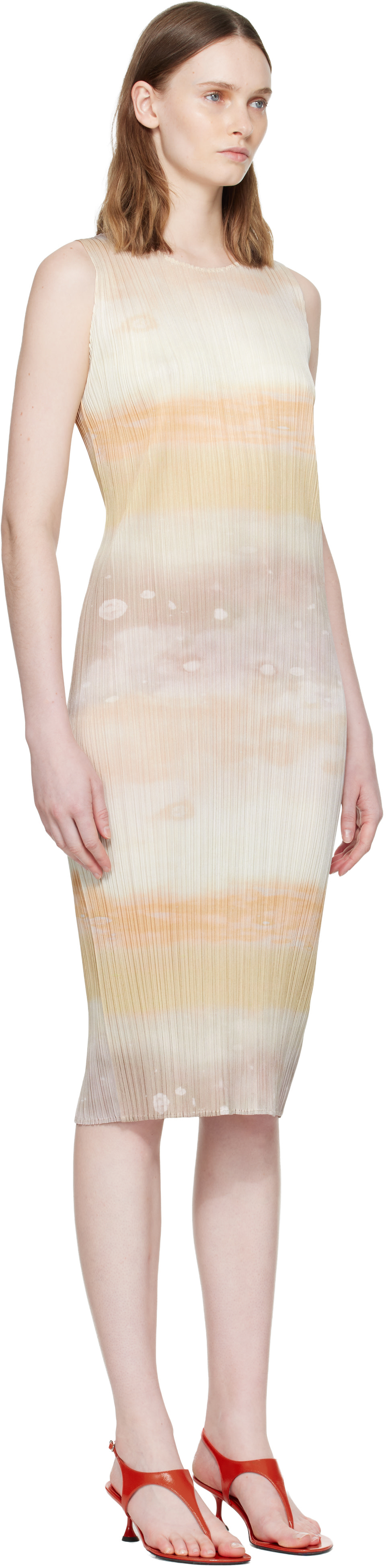PLEATS PLEASE ワンピース sea bubble ベージュ　サイズ2 PLEATS PLEASE ISSEY MIYAKE: Beige Sea Bubble Midi Dress | SSENSE