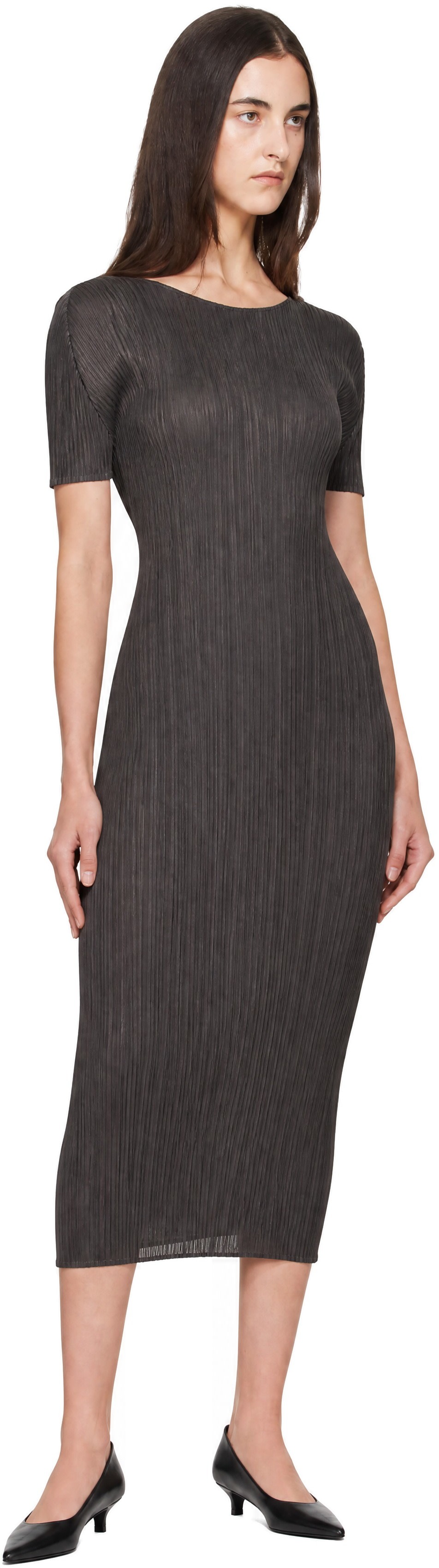 PLEATS PLEASE ISSEY MIYAKE: Gray Monthly Colors August Midi Dress