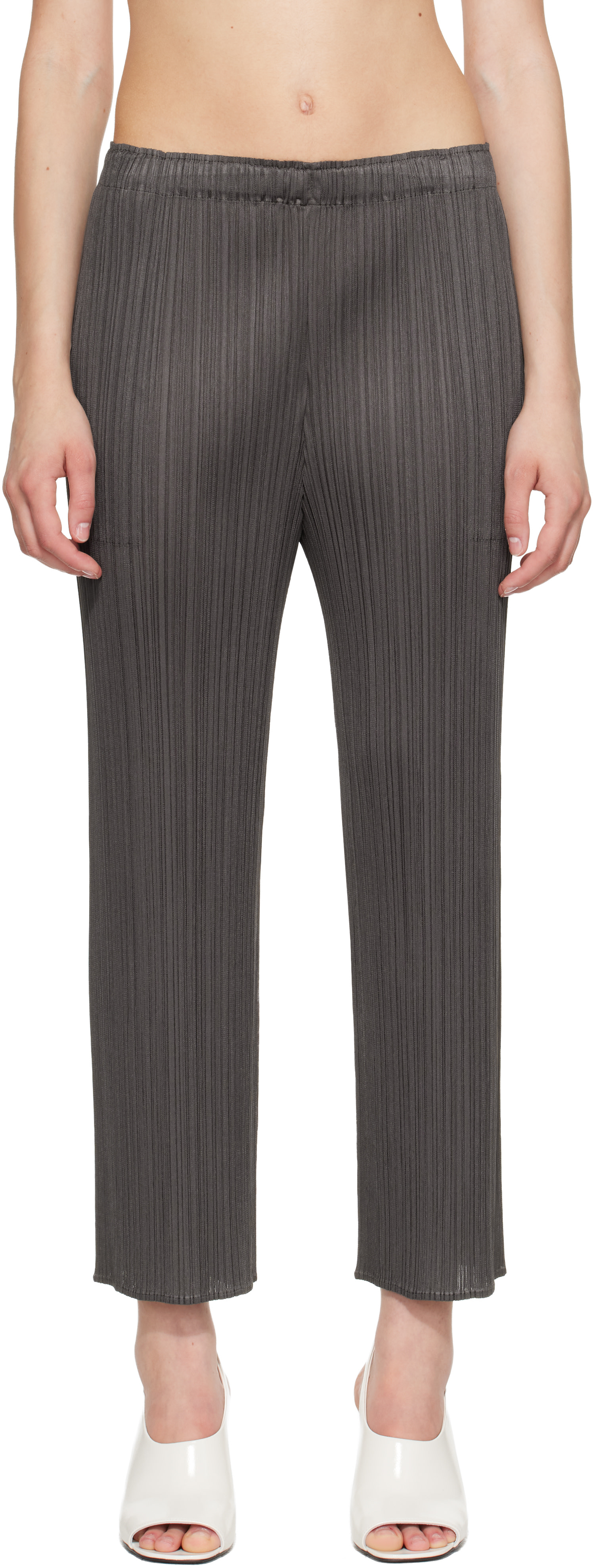 イッセイ PLEATS PLEASE グレイパンツ PLEATS PLEASE ISSEY MIYAKE: Gray Monthly Colors June Trousers | SSENSE