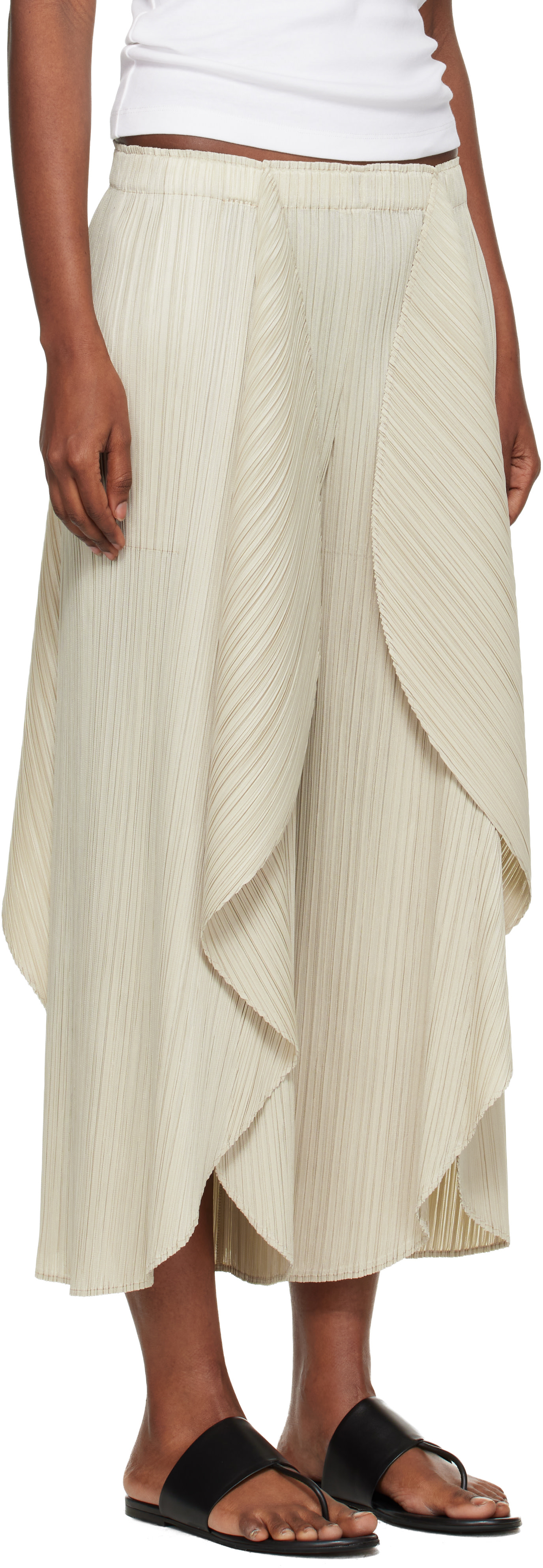 PLEATS PLEASE ISSEY MIYAKE: Beige Leaf Trousers | SSENSE