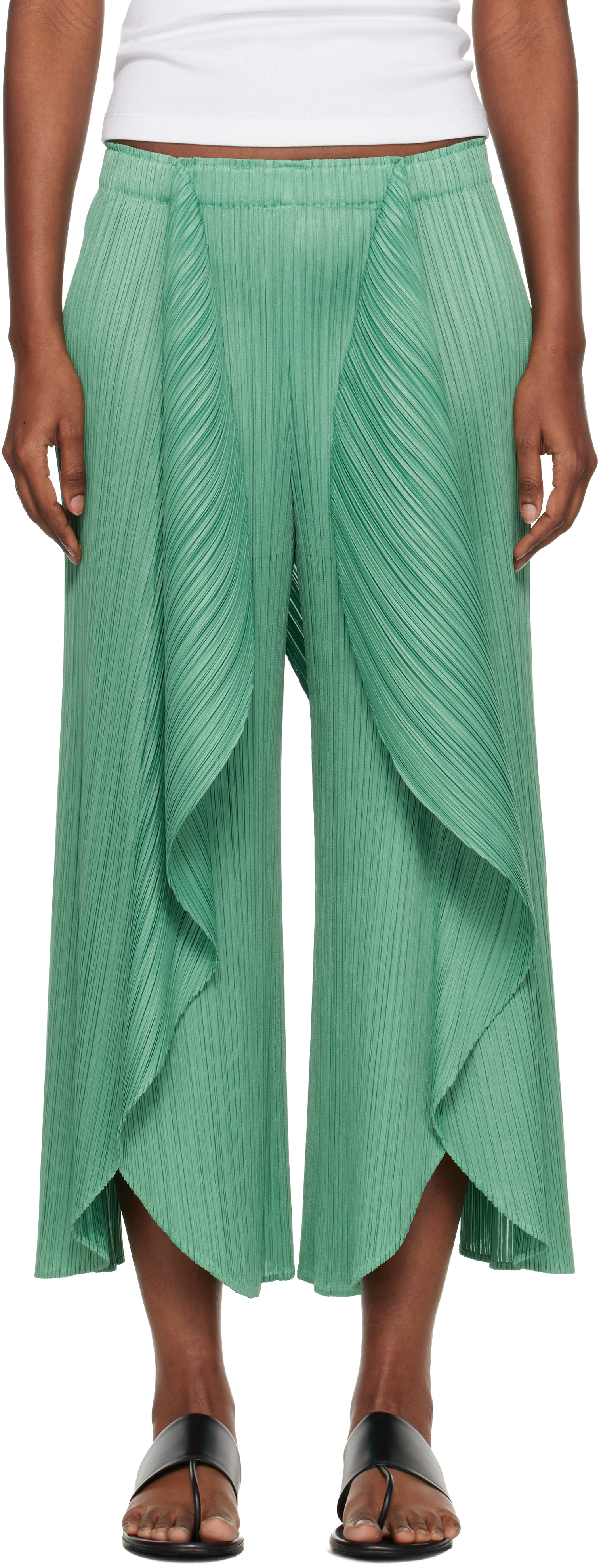 PLEATS PLEASE ISSEY MIYAKE: Green Leaf Trousers | SSENSE South Korea