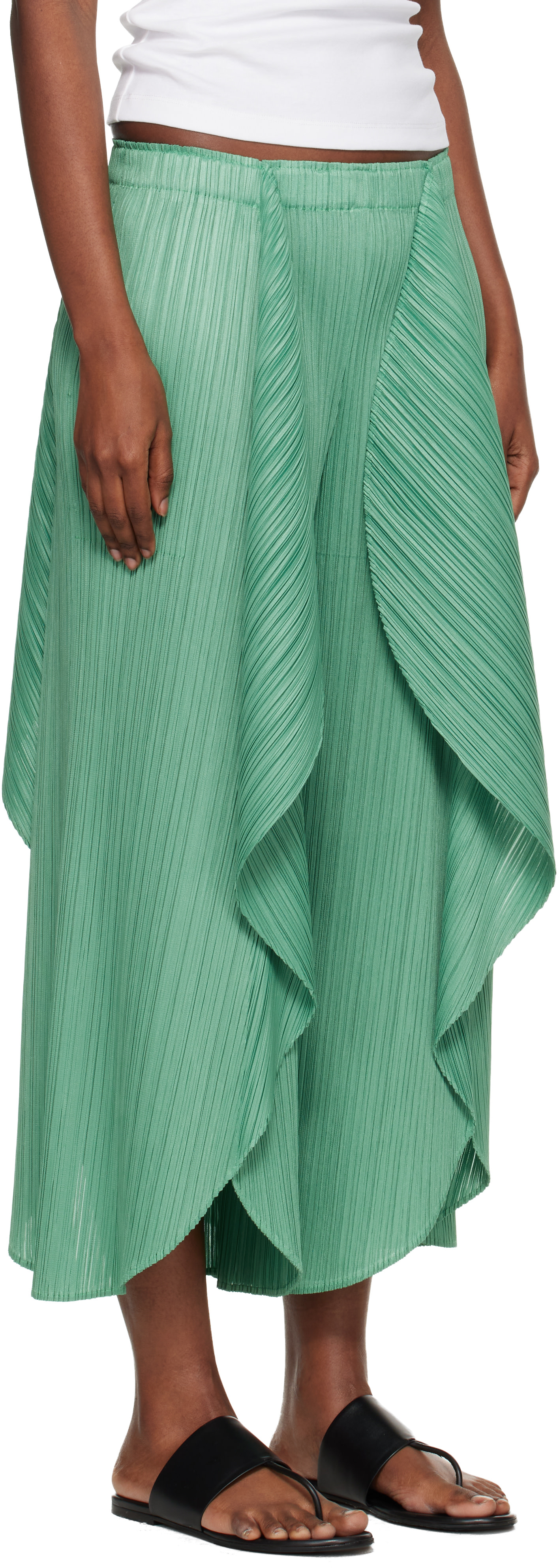 PLEATS PLEASE ISSEY MIYAKE: Green Leaf Trousers | SSENSE