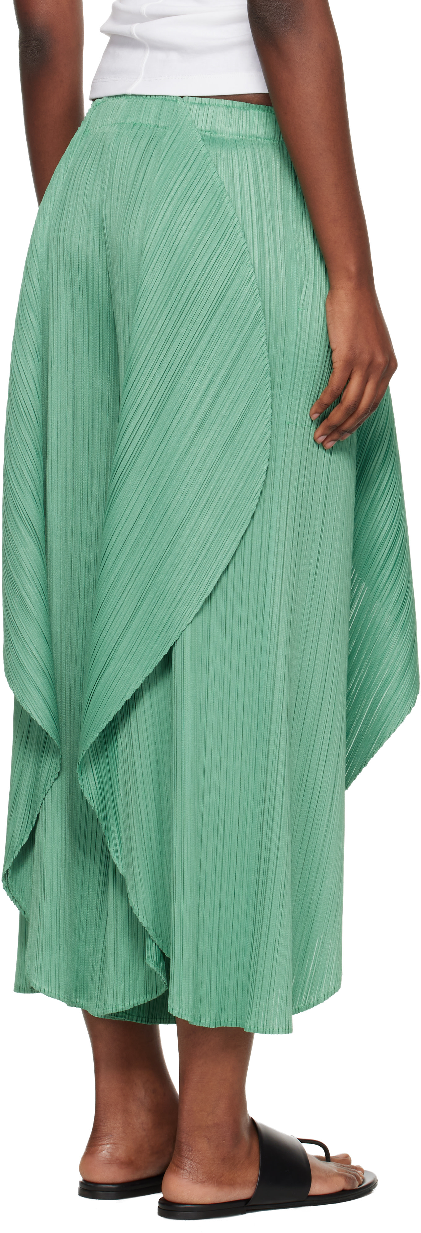 PLEATS PLEASE ISSEY MIYAKE: Green Leaf Trousers | SSENSE