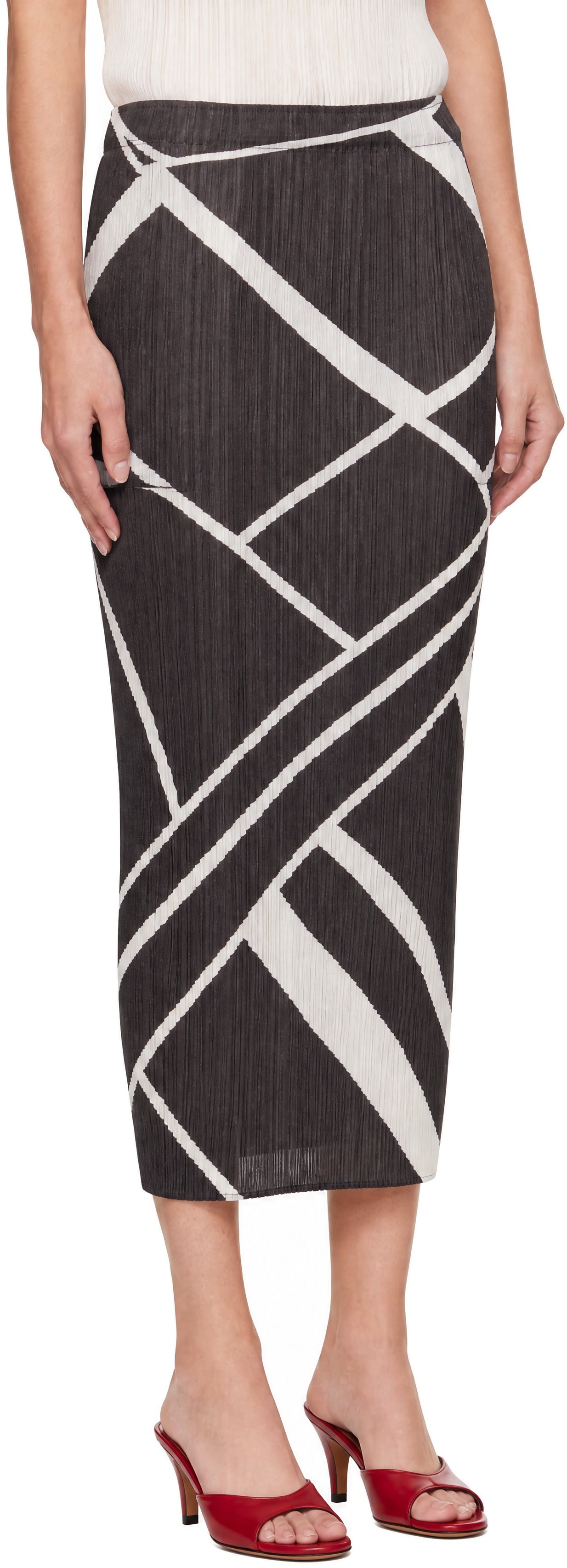 PLEATS PLEASE ISSEY MIYAKE: Brown Fold Lines Maxi Skirt | SSENSE