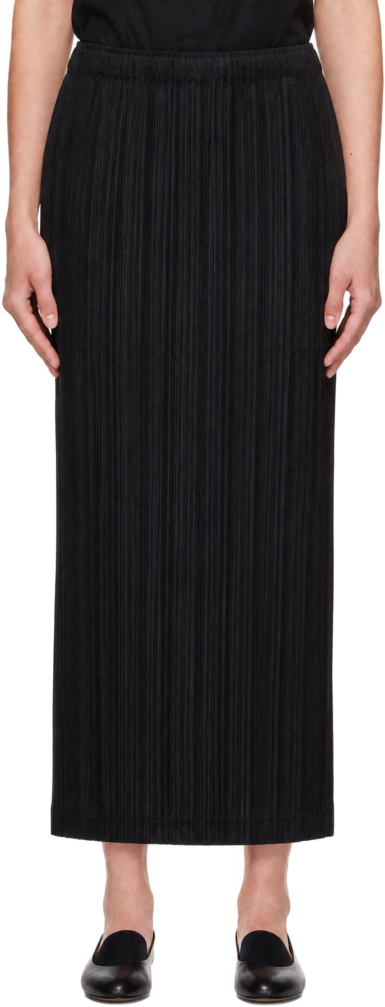 PLEATS PLEASE ISSEY MIYAKE: Black Thicker Bottoms Maxi Skirt