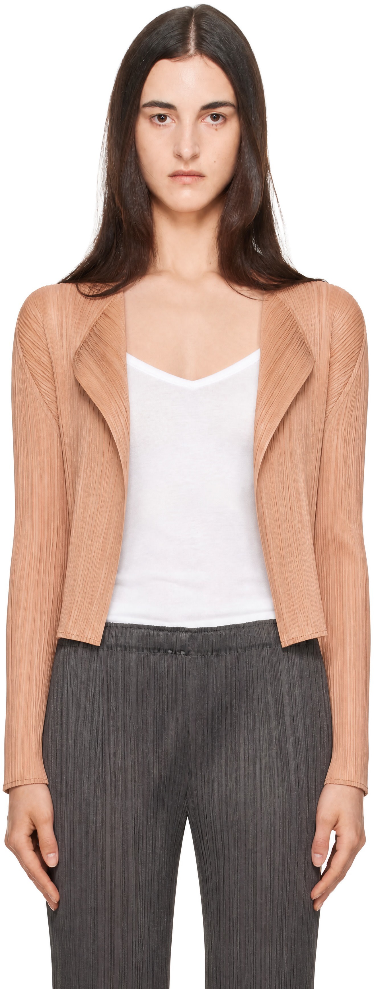 PLEATS PLEASE ISSEY MIYAKE: Beige Monthly Colors June Cardigan