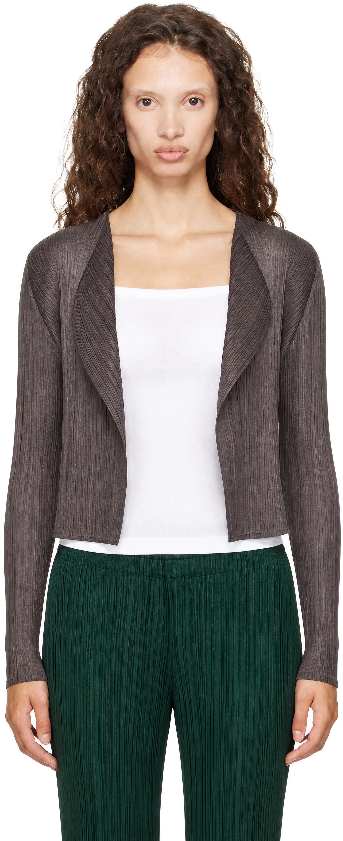 PLEATS PLEASE ISSEY MIYAKE: Gray Monthly Colors June Cardigan | SSENSE