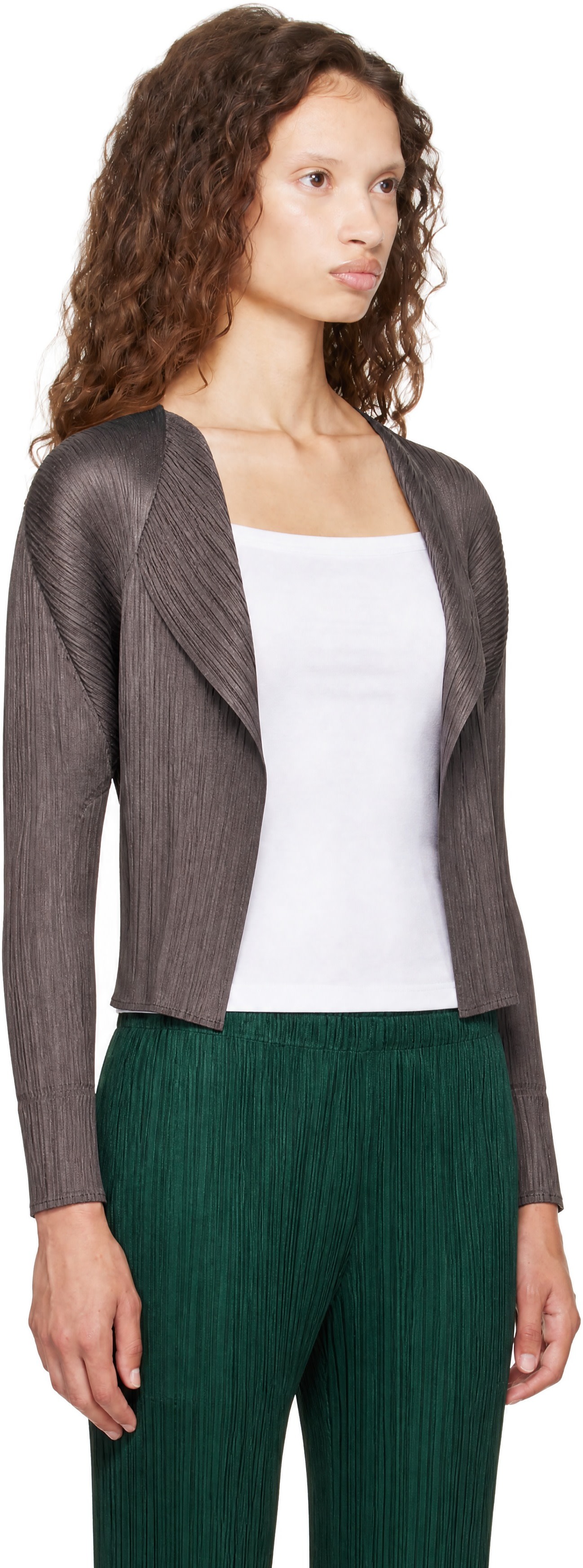 PLEATS PLEASE ISSEY MIYAKE: Gray Monthly Colors June Cardigan