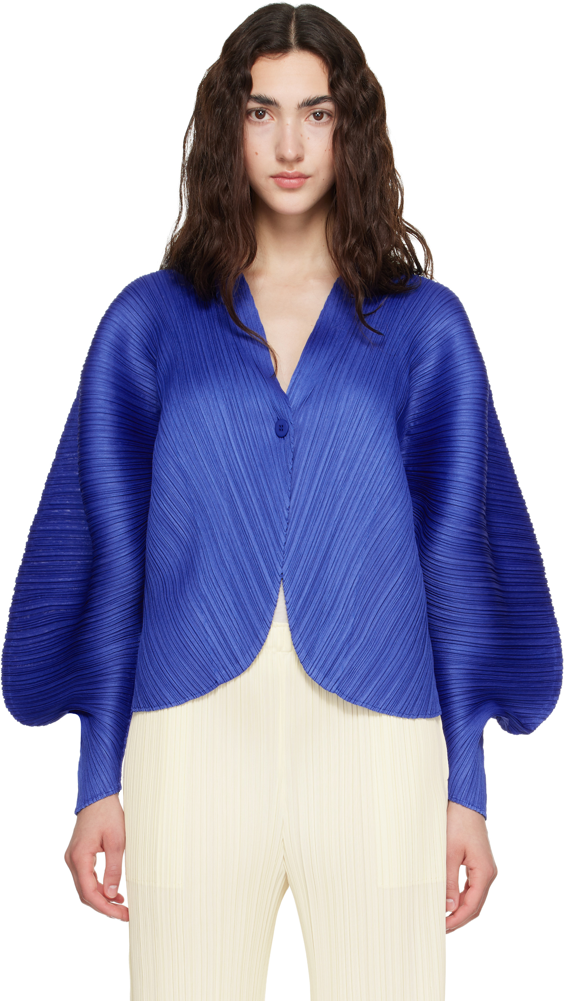PLEATS PLEASE ISSEY MIYAKE: Blue Coast Cardigan | SSENSE Canada