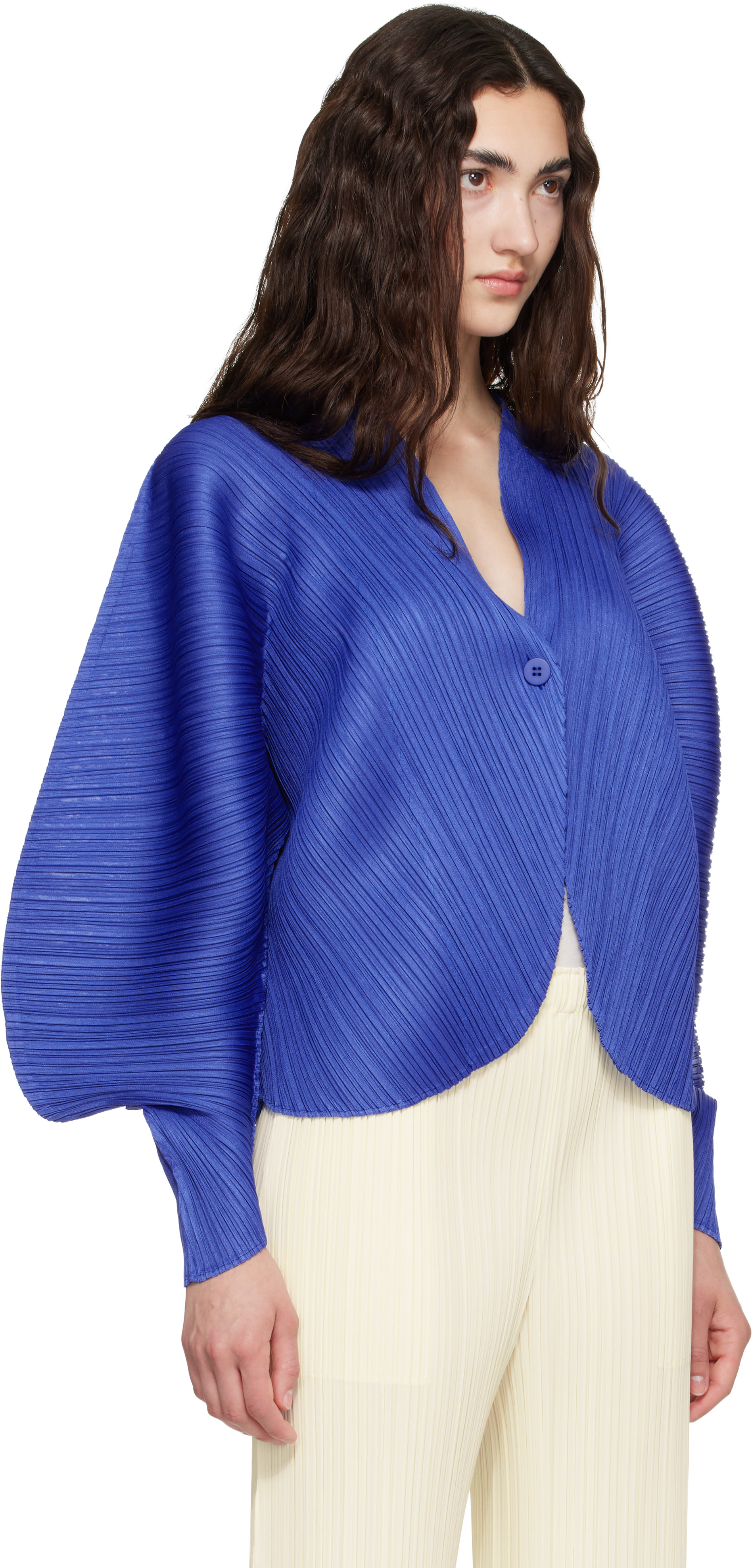 PLEATS PLEASE ISSEY MIYAKE: Blue Coast Cardigan | SSENSE