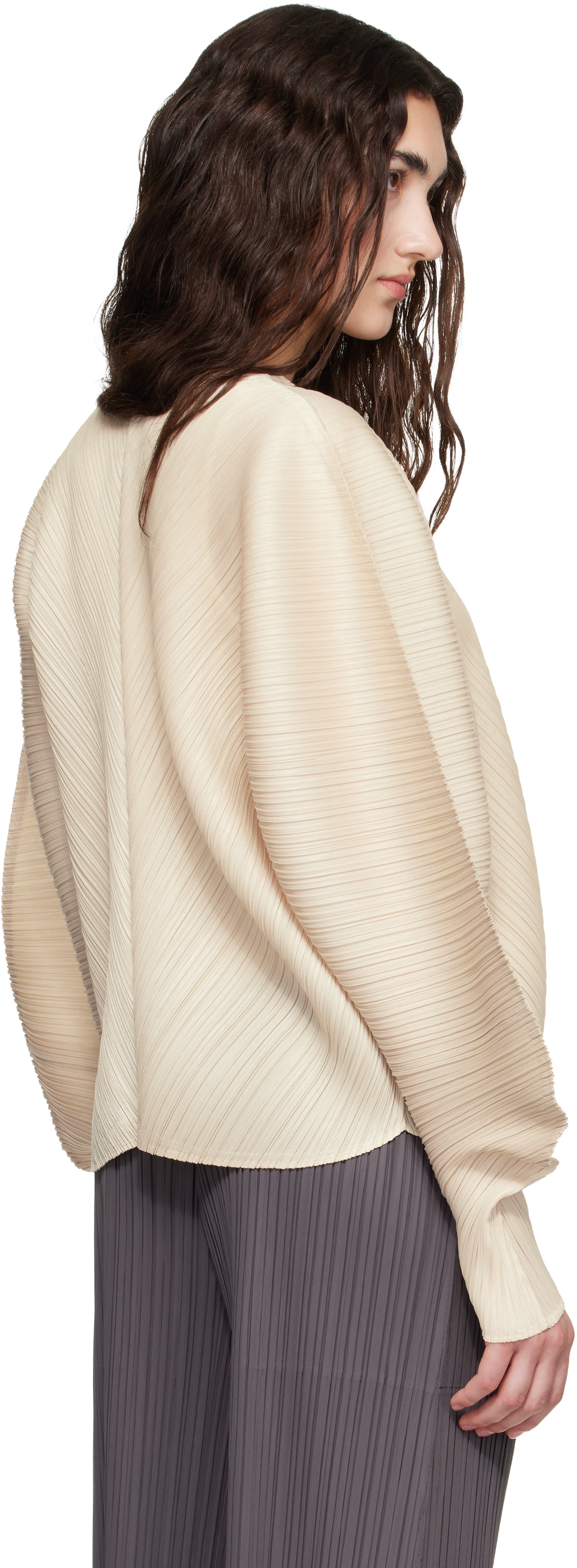 PLEATS PLEASE カーディガン ベージュ PLEATS PLEASE ISSEY MIYAKE: Beige Coast Cardigan | SSENSE