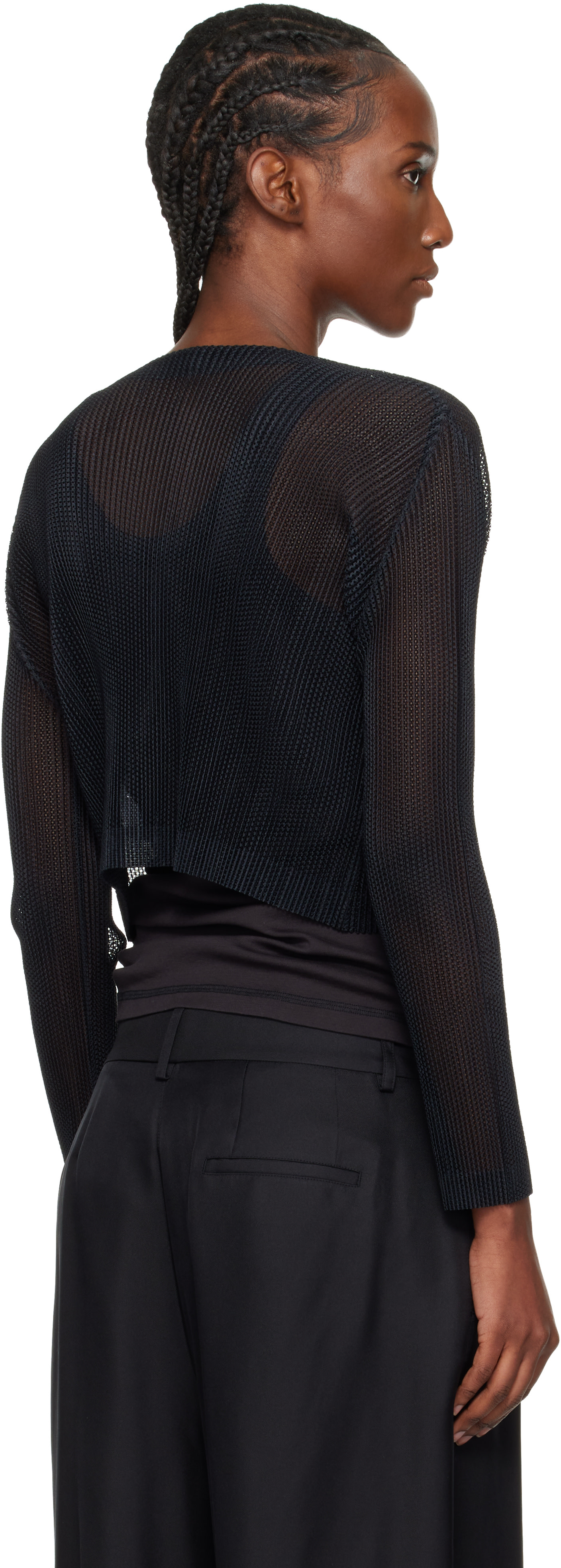PLEATS PLEASE ISSEY MIYAKE: Black Tatami April Cardigan | SSENSE