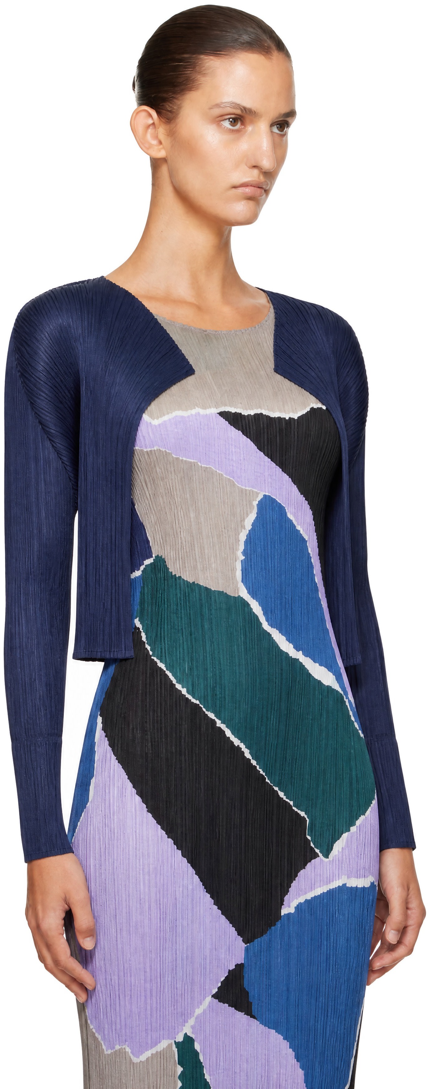 PLEATS PLEASE ISSEY MIYAKE: Navy Monthly Colors September Cardigan