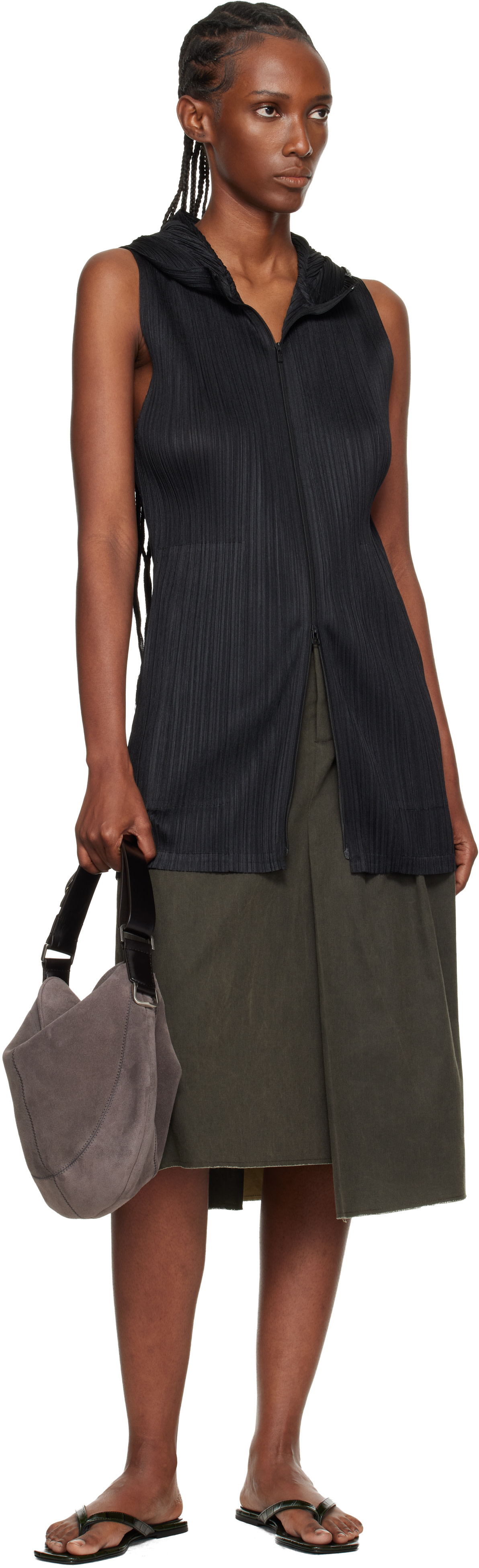 PLEATS PLEASE ISSEY MIYAKE: Black Monthly Colors April Hooded Long