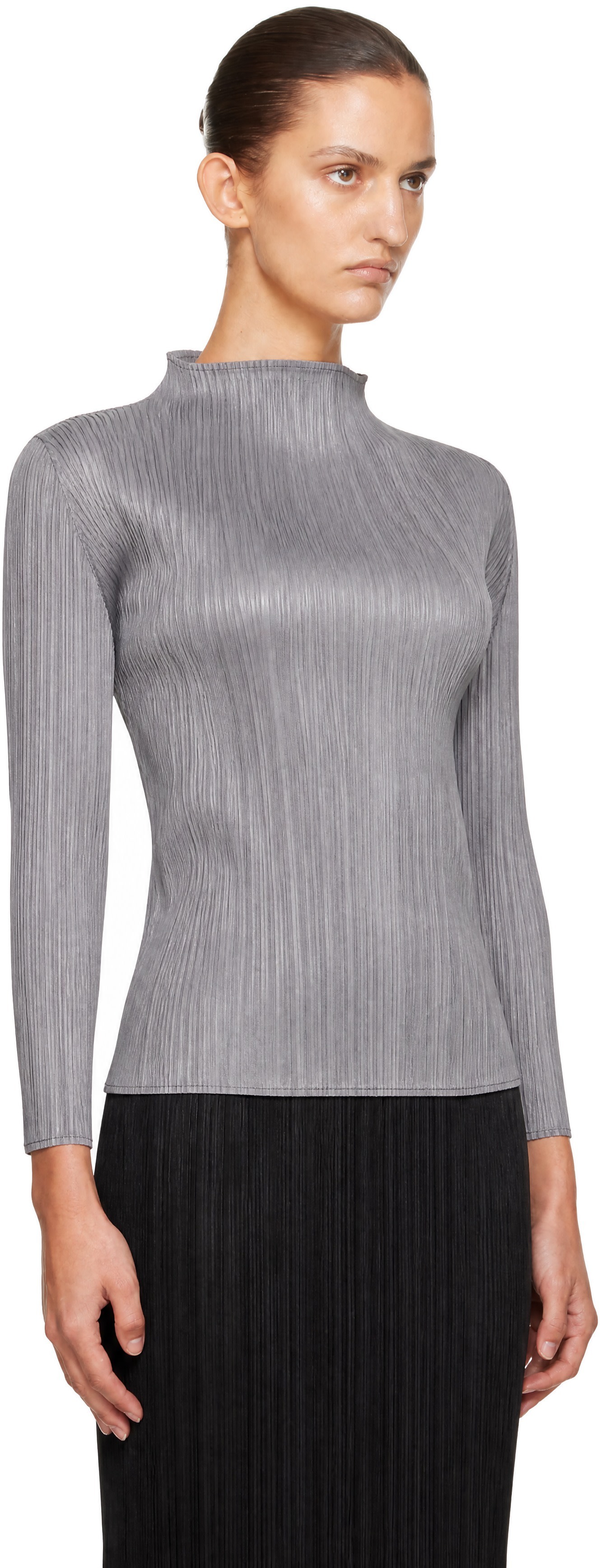 PLEATS PLEASE ISSEY MIYAKE: Gray Basics Turtleneck Top | SSENSE