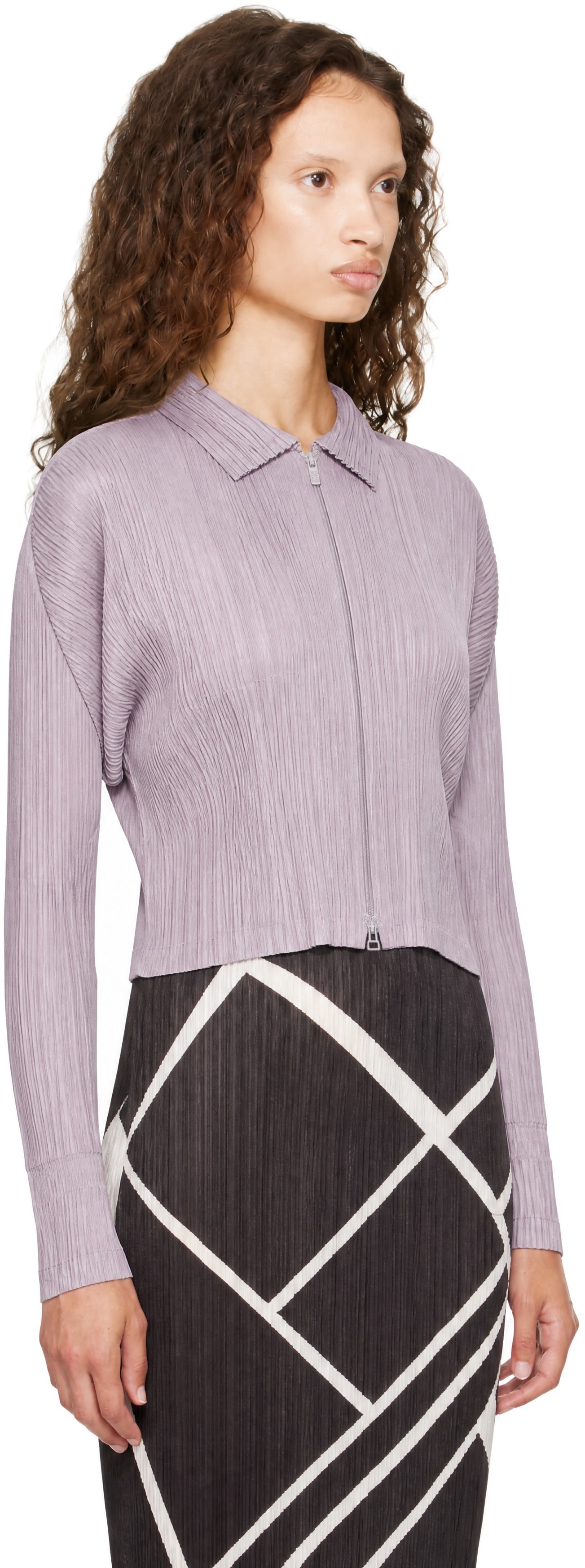 PLEATS PLEASE ISSEY MIYAKE: Purple Monthly Colors August Cardigan