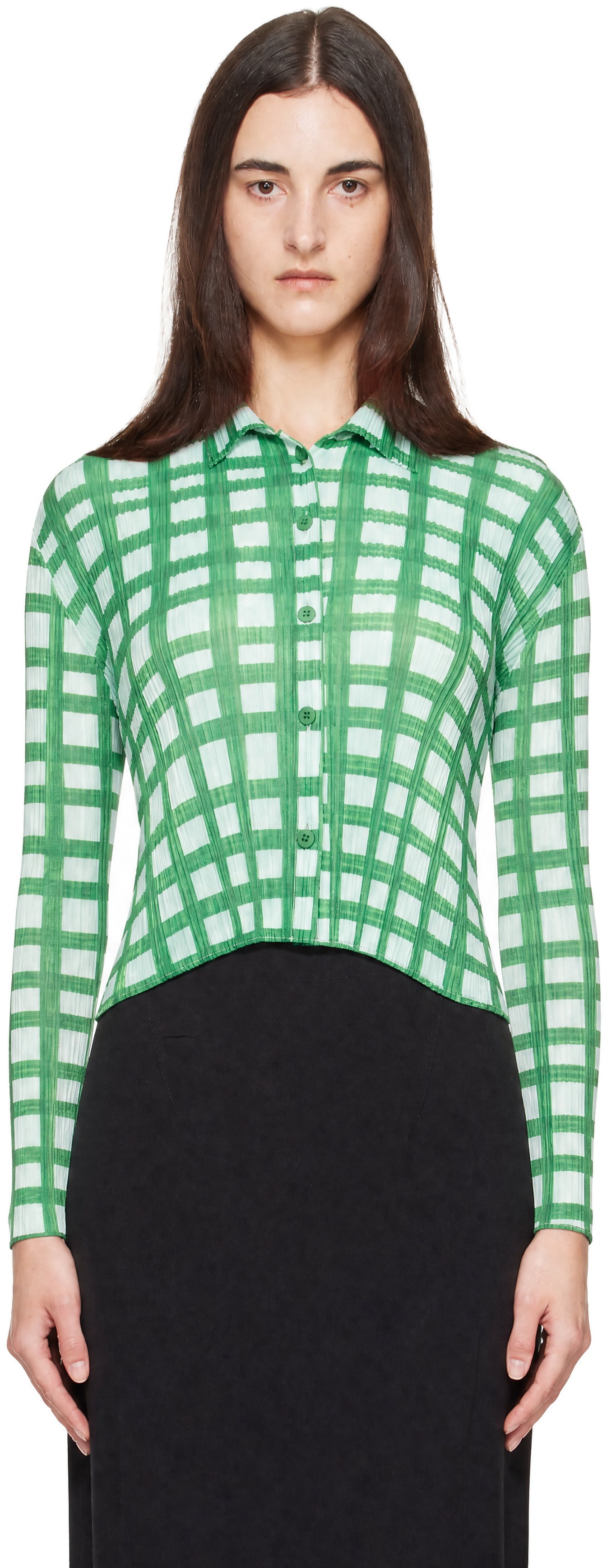 PLEATS PLEASE ISSEY MIYAKE: Green & Blue Basket Shirt | SSENSE Canada