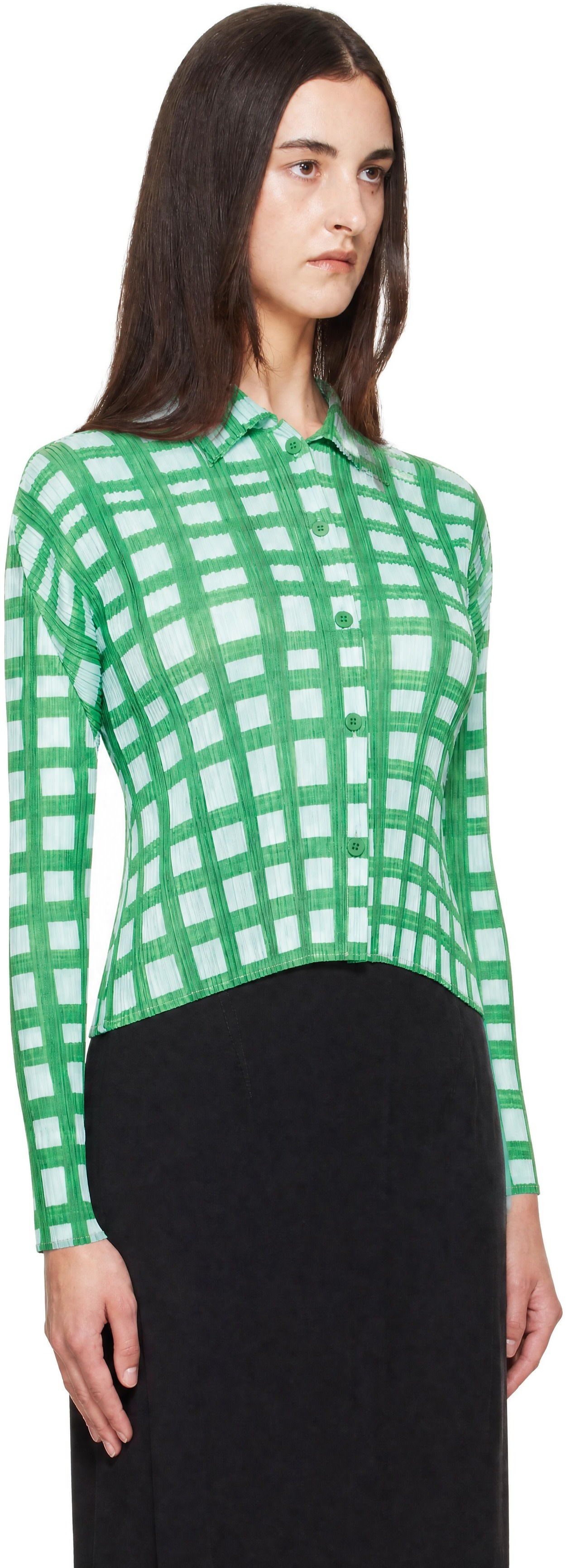 PLEATS PLEASE ISSEY MIYAKE: Green & Blue Basket Shirt | SSENSE