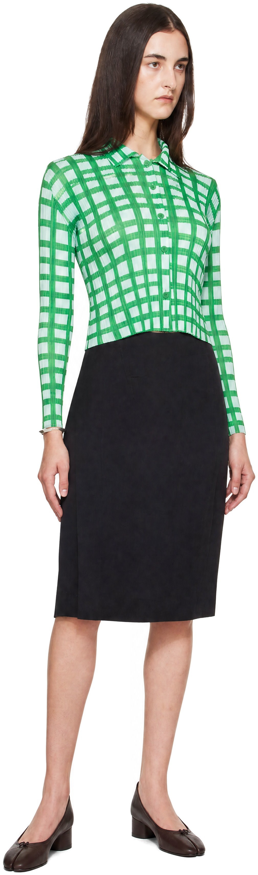 PLEATS PLEASE ISSEY MIYAKE: Green & Blue Basket Shirt | SSENSE