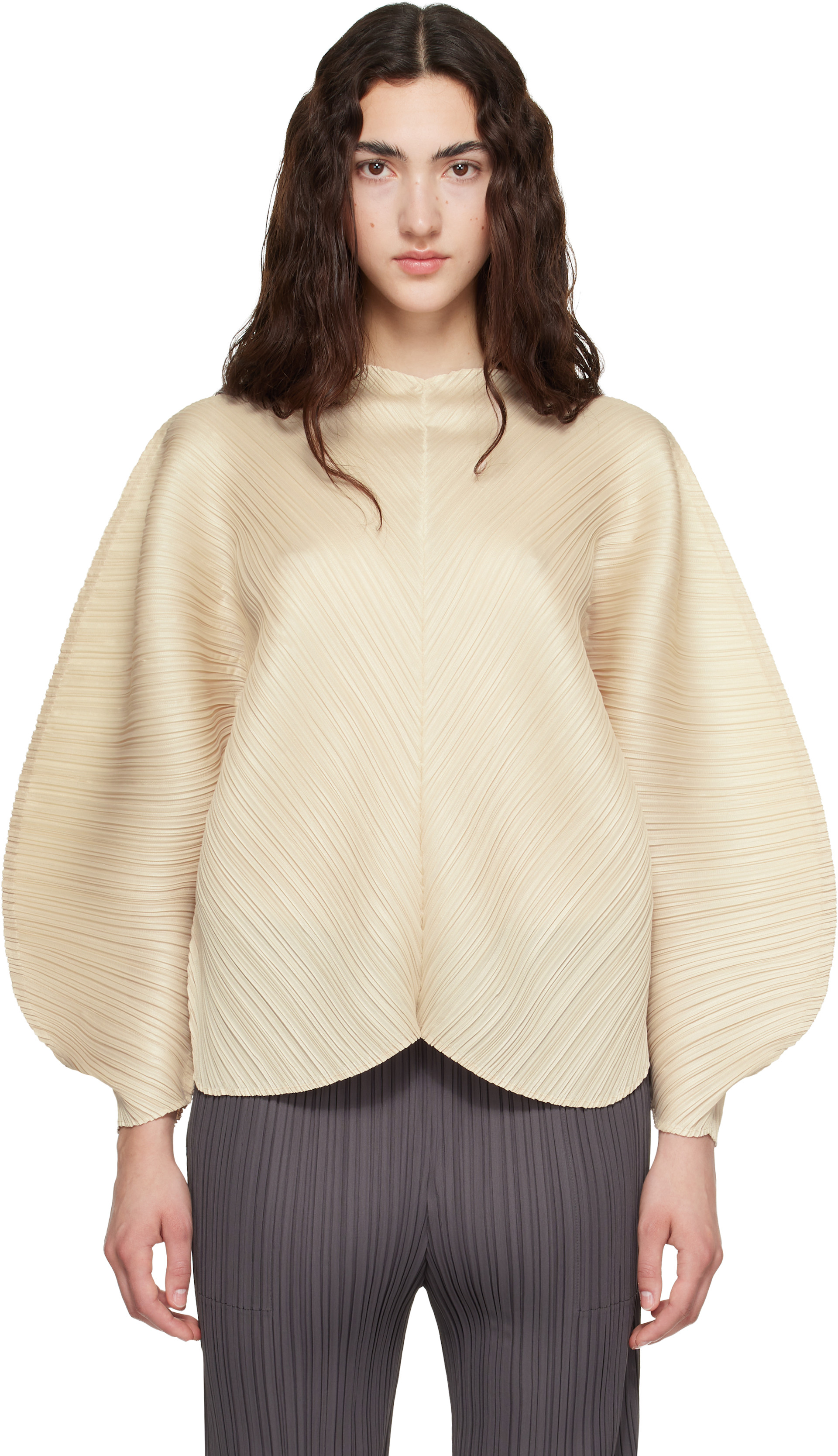 PLEATS PLEASE ISSEY MIYAKE: Beige Coast Blouse | SSENSE
