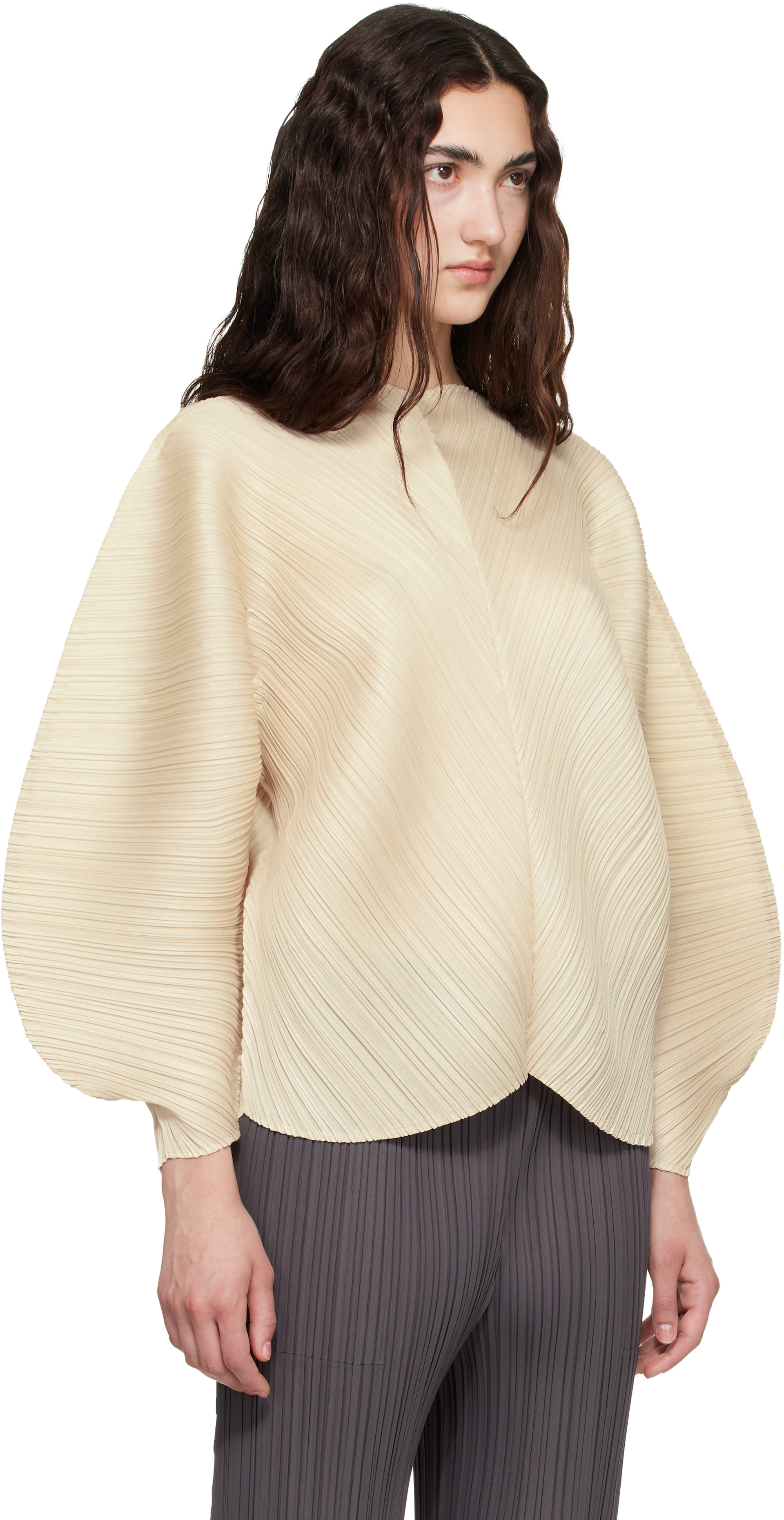 PLEATS PLEASE ISSEY MIYAKE トップス　COAST PLEATS PLEASE ISSEY MIYAKE: Beige Coast Blouse | SSENSE
