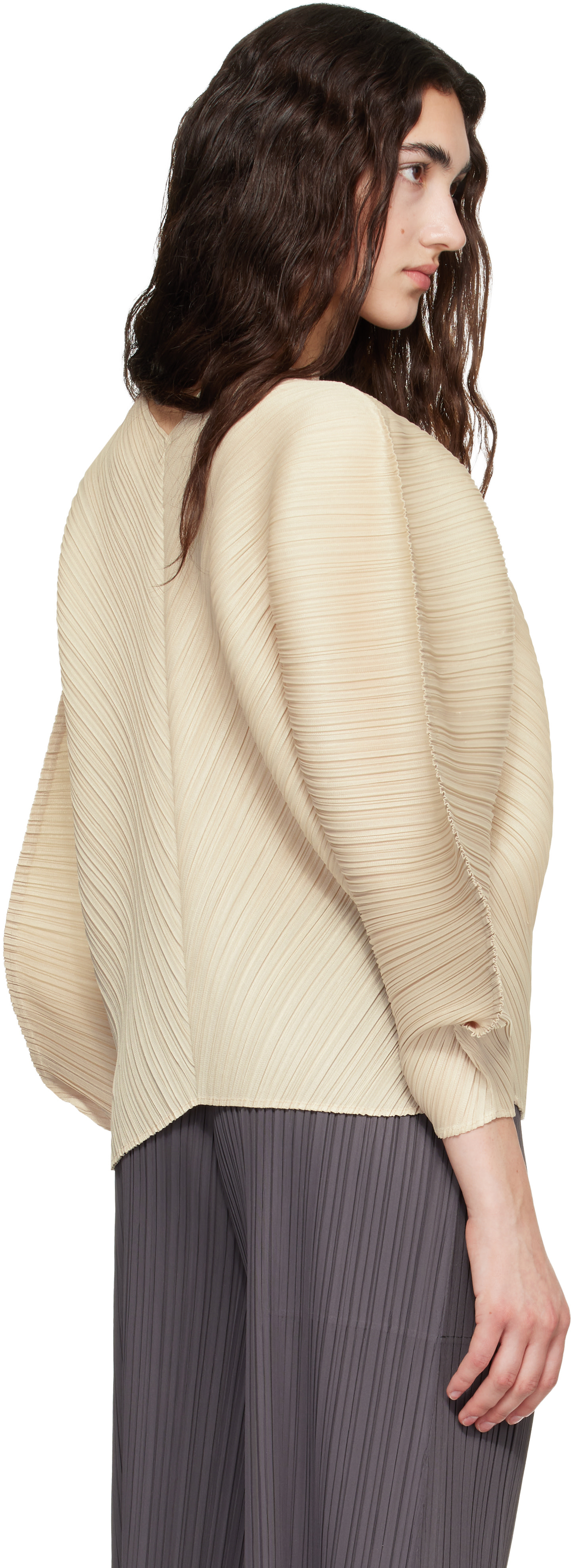 PLEATS PLEASE ISSEY MIYAKE: Beige Coast Blouse | SSENSE