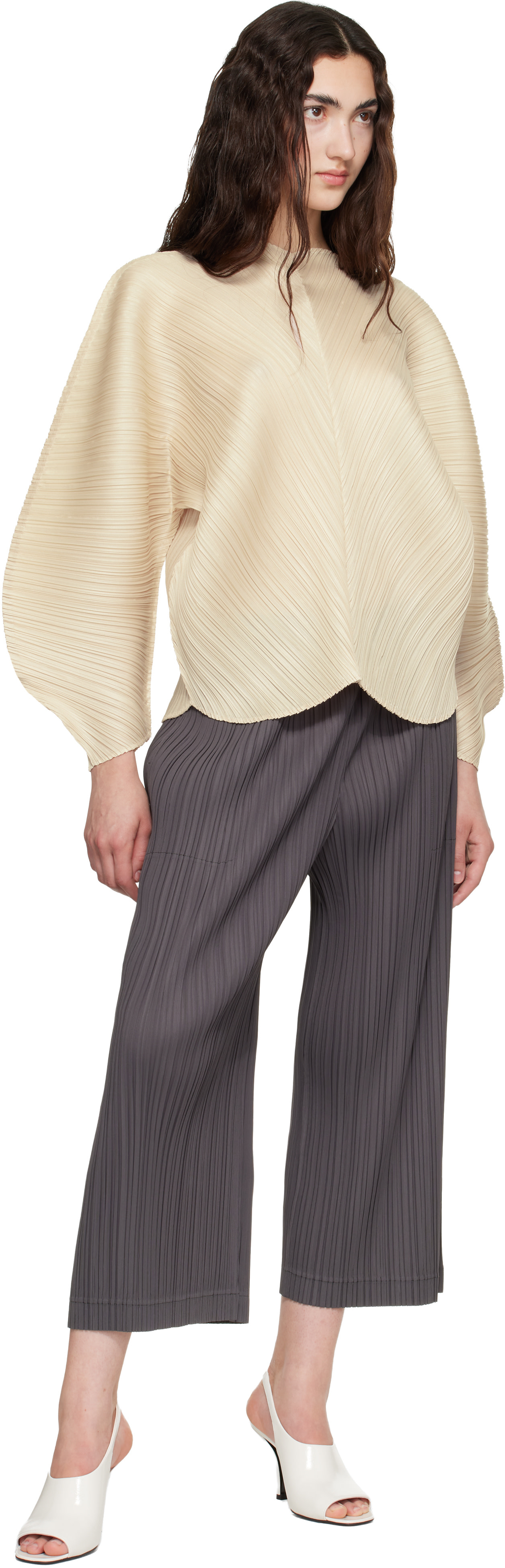 PLEATS PLEASE ISSEY MIYAKE: Beige Coast Blouse | SSENSE