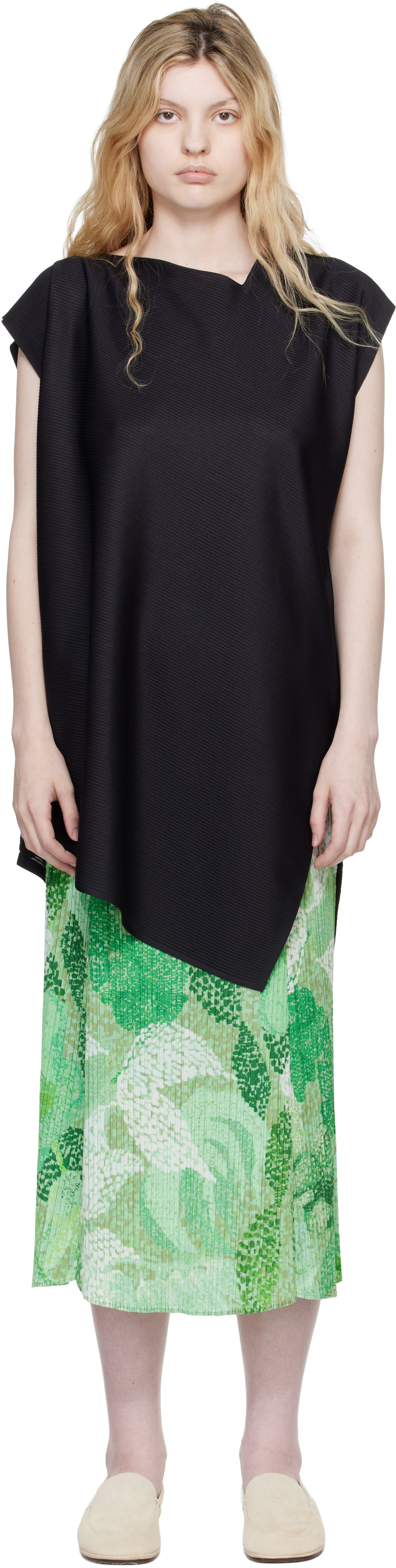 ISSEY MIYAKE me A.POC プリーツ トップス PLEATS PLEASE ISSEY MIYAKE: Black A-POC Sea Glass Top | SSENSE