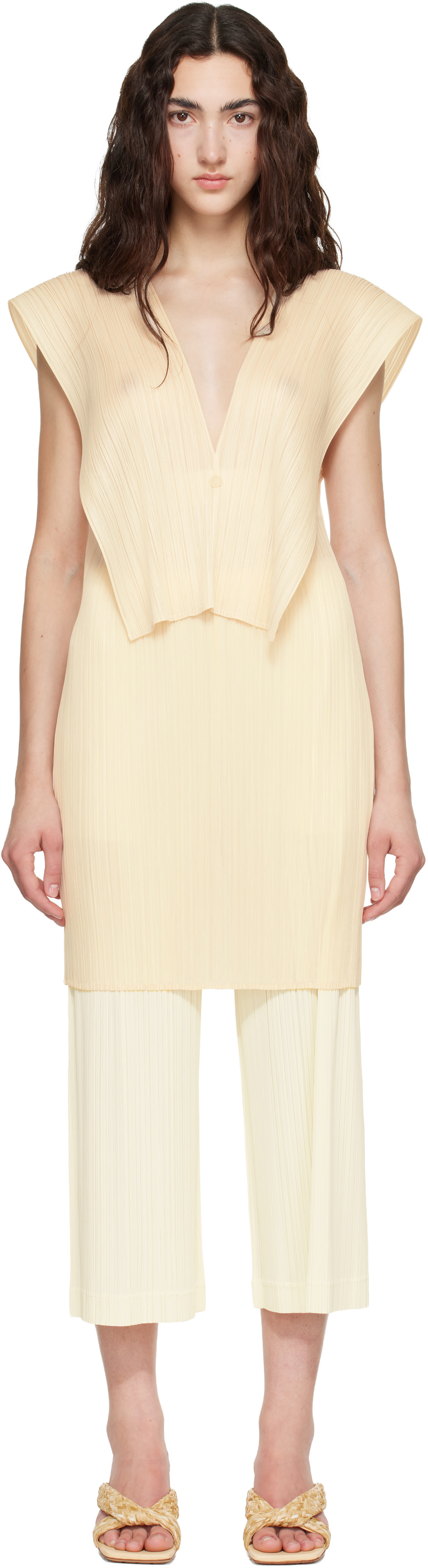 PLEATS PLEASE ISSEY MIYAKE: Beige Lucid Pleats Top | SSENSE Canada
