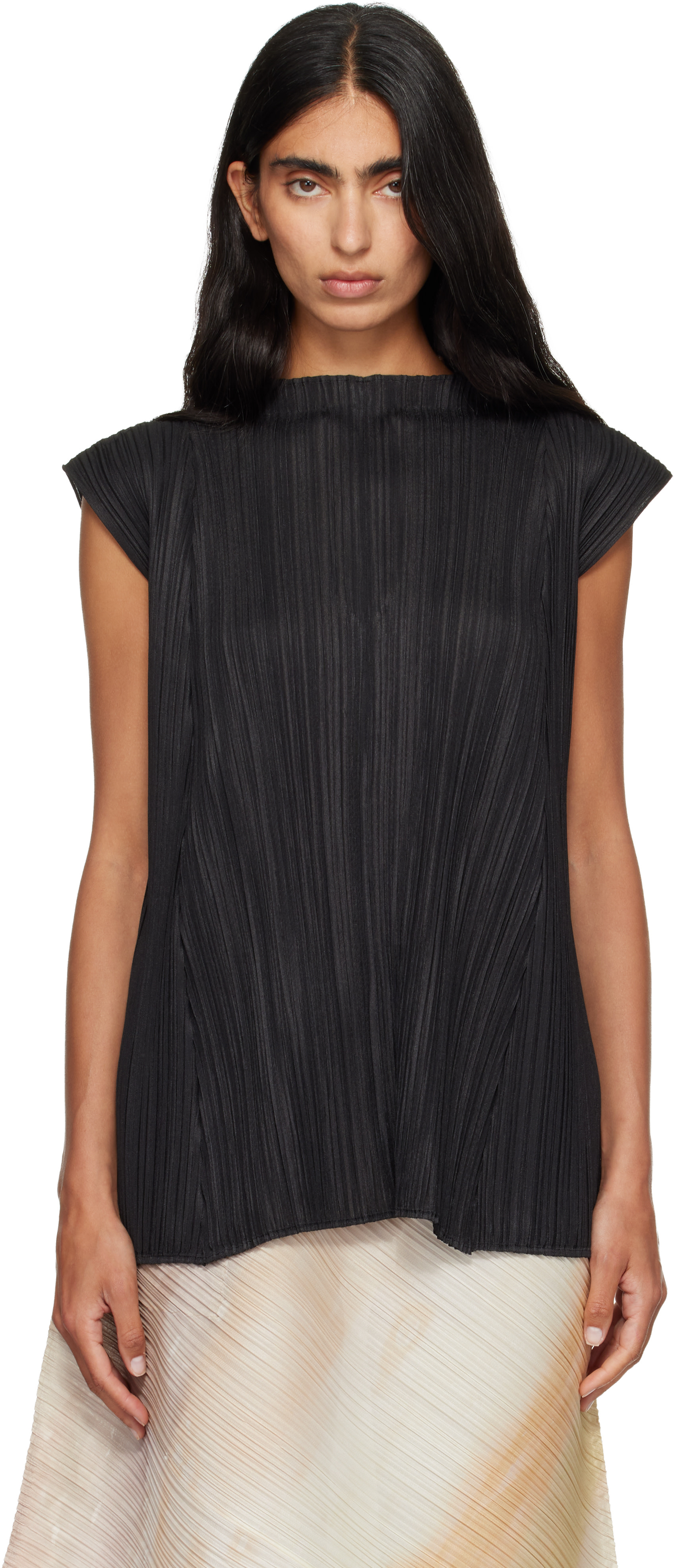 PLEATS PLEASE ISSEY MIYAKE: Black Mellow Pleats Top | SSENSE