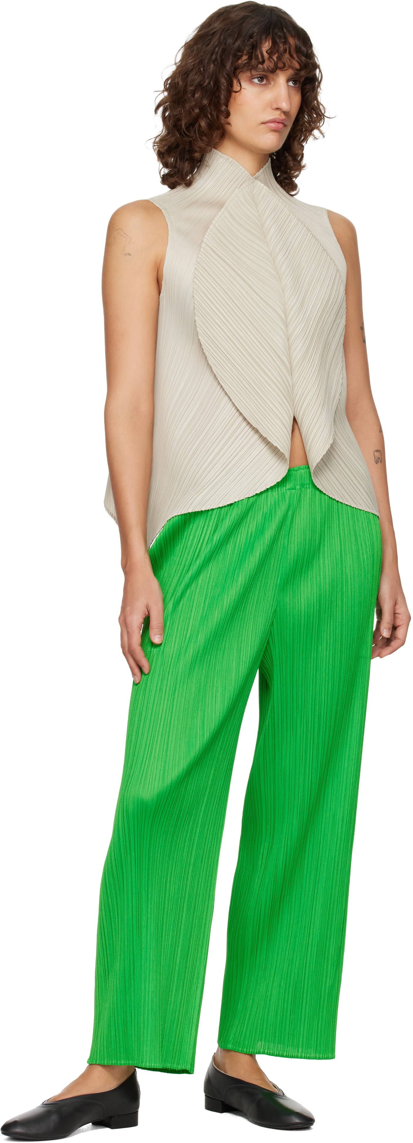 PLEATS PLEASE ISSEY MIYAKE: Gray Leaf Top | SSENSE