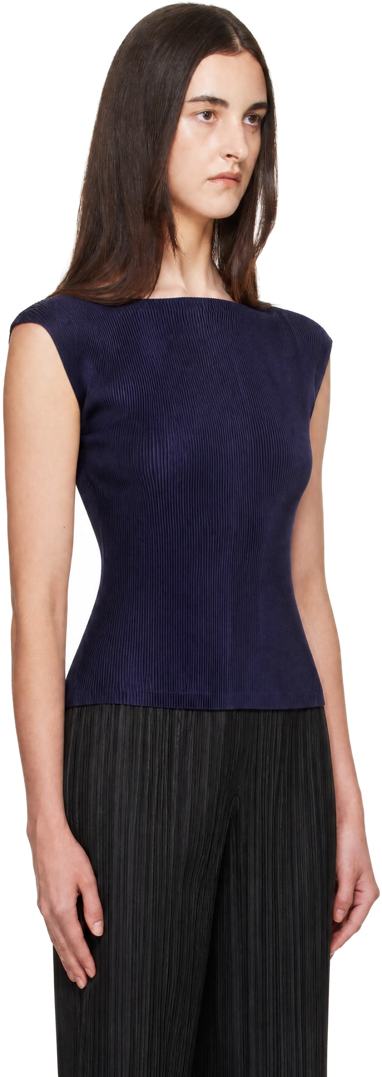 PLEATS PLEASE ISSEY MIYAKE: Navy Mist September Top | SSENSE