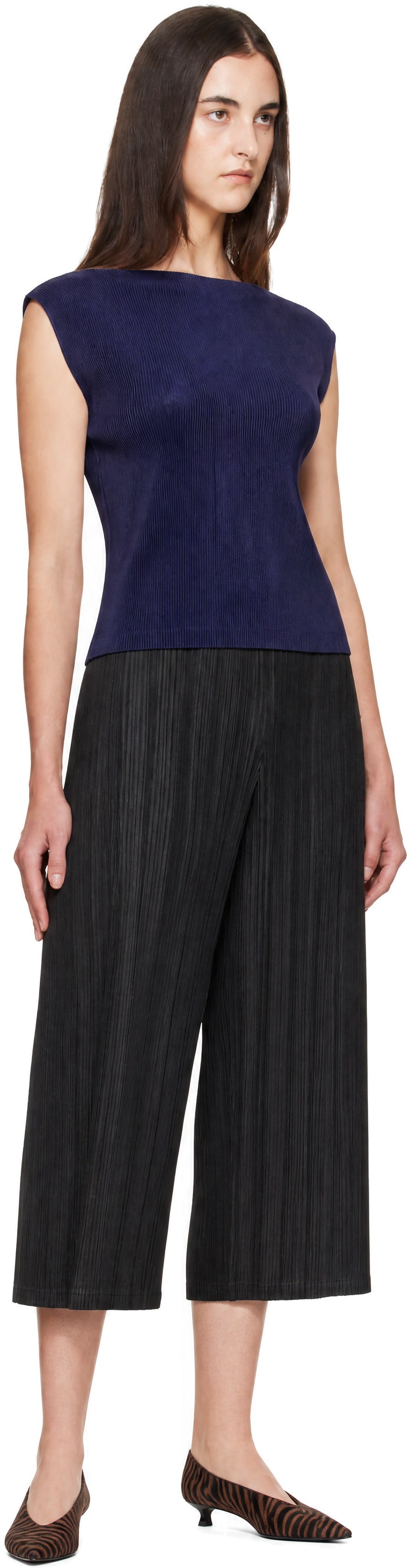 PLEATS PLEASE ISSEY MIYAKE: Navy Mist September Top | SSENSE