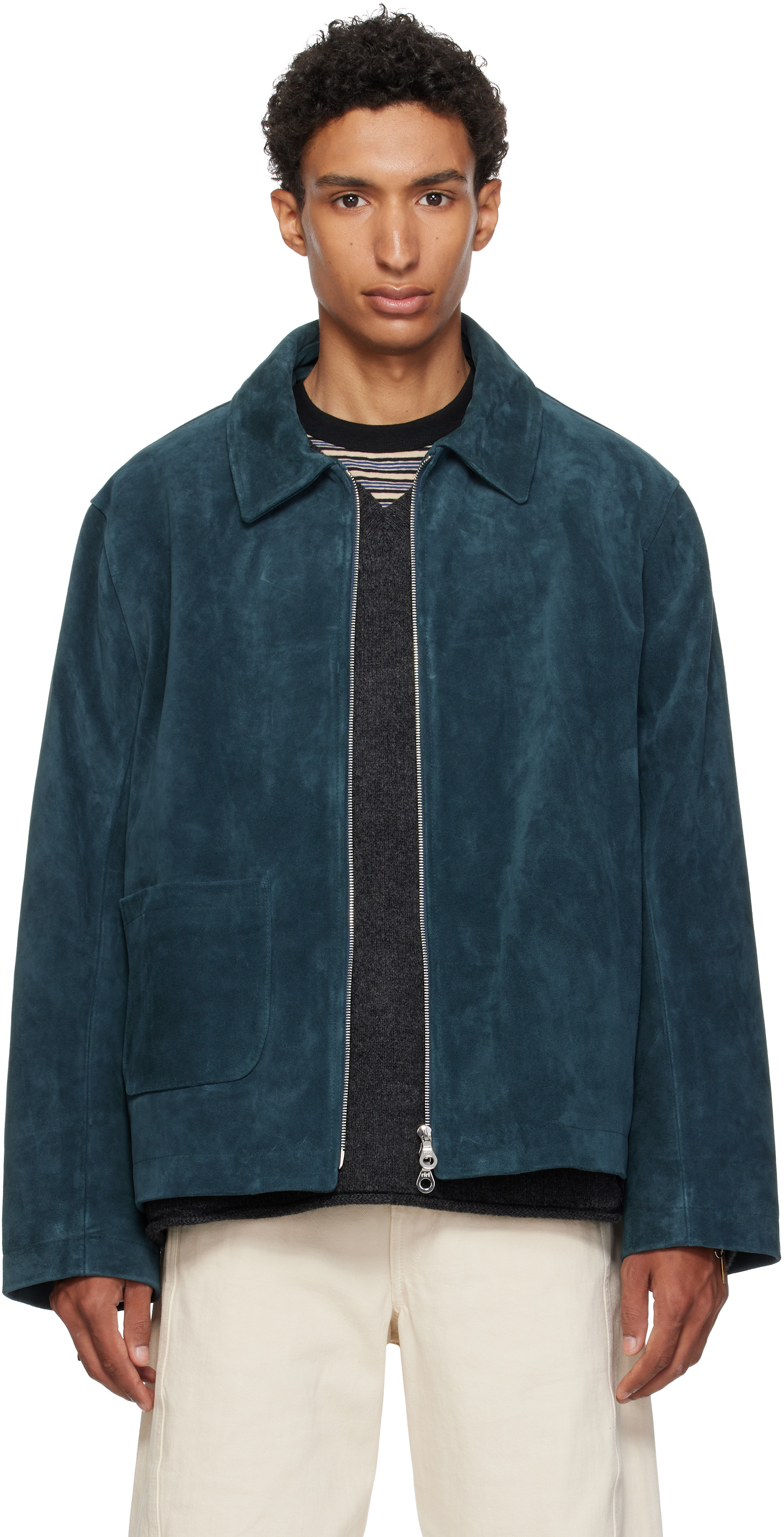 Cawley - Navy Zip-Up Sandy Suede Jacket